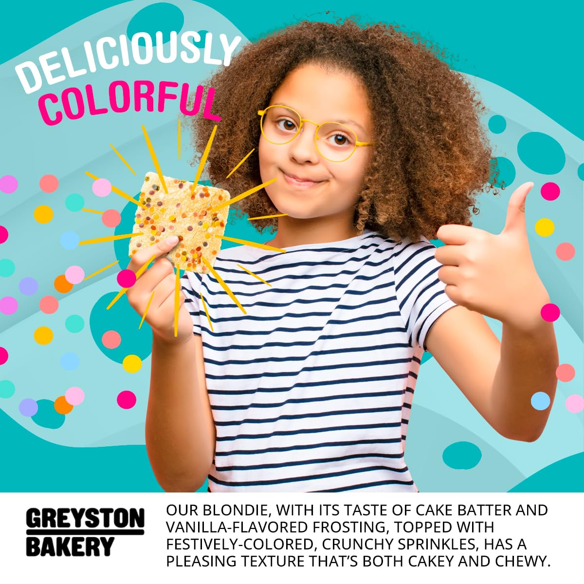 Vegan Birthday Cake Blondie with Sprinkles - Kosher Certified, Preservative Free - 8 Individually Wrapped 2.5 oz Bars - Perfect for Parties, Gifts, Holidays & Snacking (Birthday Cake Flavor) | Great for Office Treats, Baby Showers & Birthday Celebrations