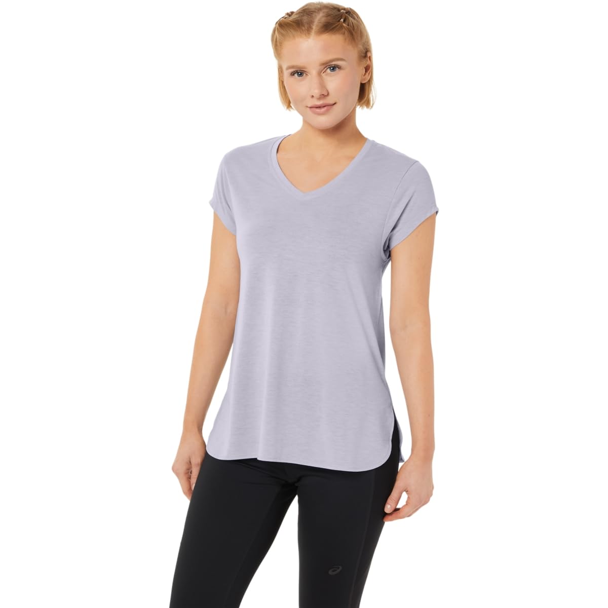 ASICS Women's Heather V-Neck Athletic Top - Lightweight Moisture-Wicking Workout Shirt for Running, Yoga & Gym - Comfortable Breathable Activewear