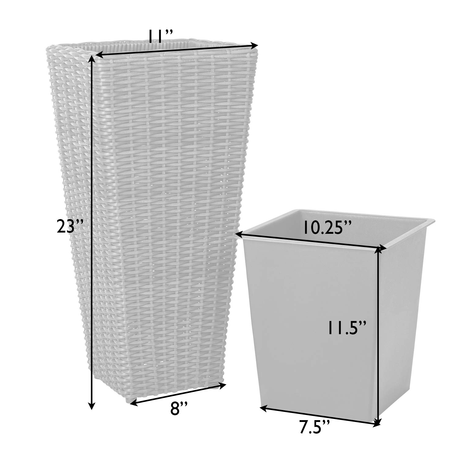 Patio Sense 62501 Alto Wicker All-Weather Planter Set with Liners - 2 Pack Tall Outdoor Plant Decor Box for Patio, Garden, Balcony & Herb Planting - Mocha Brown - Perfect for Home, Yard & Commercial Landscaping