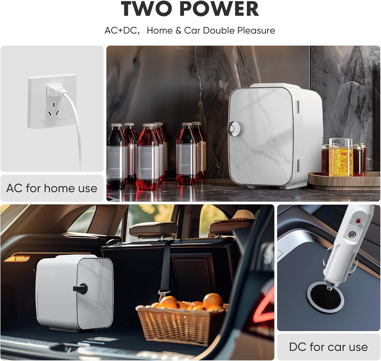 Sweetcrispy Mini Portable 4L/6 Can Compact Refrigerator - Cooler & Warmer for Skincare, Drinks, Cosmetics | Marble Ivory Design | Perfect for Bedroom, Office, Dorm & Travel