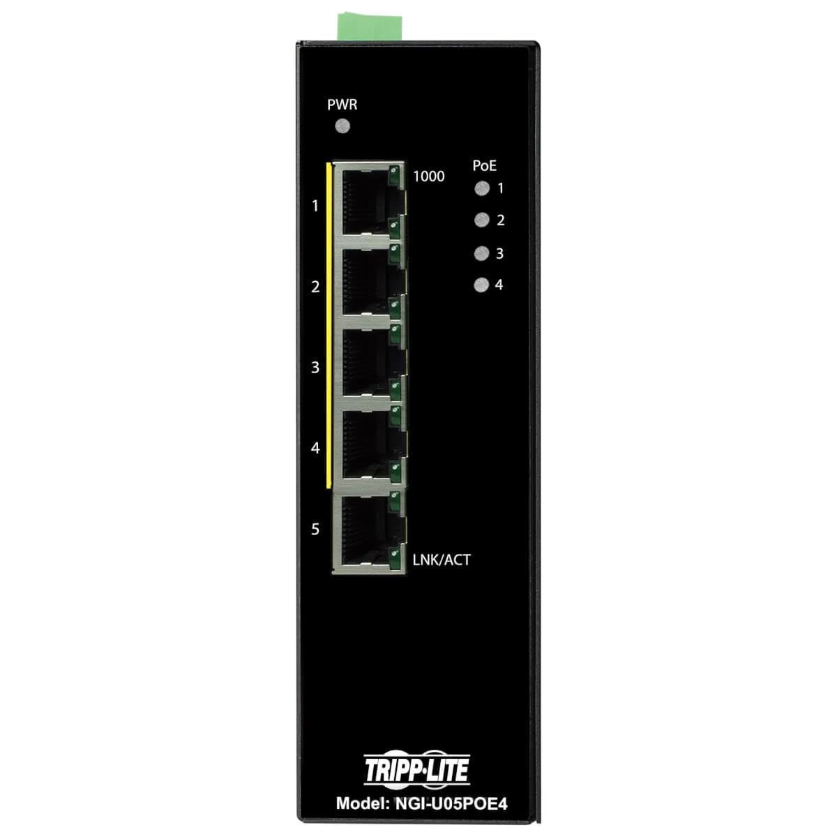 Tripp Lite Industrial 5 Port PoE+ Ethernet Network Switch | 10/100/1000 Mbps Gigabit | -14° to 140°F Wide Temperature Range | Unmanaged DIN Rail Mount | 30W per Port | TAA Compliant (NGI-U05POE4) | Ideal for Factory Automation, Security Cameras & Harsh Environments