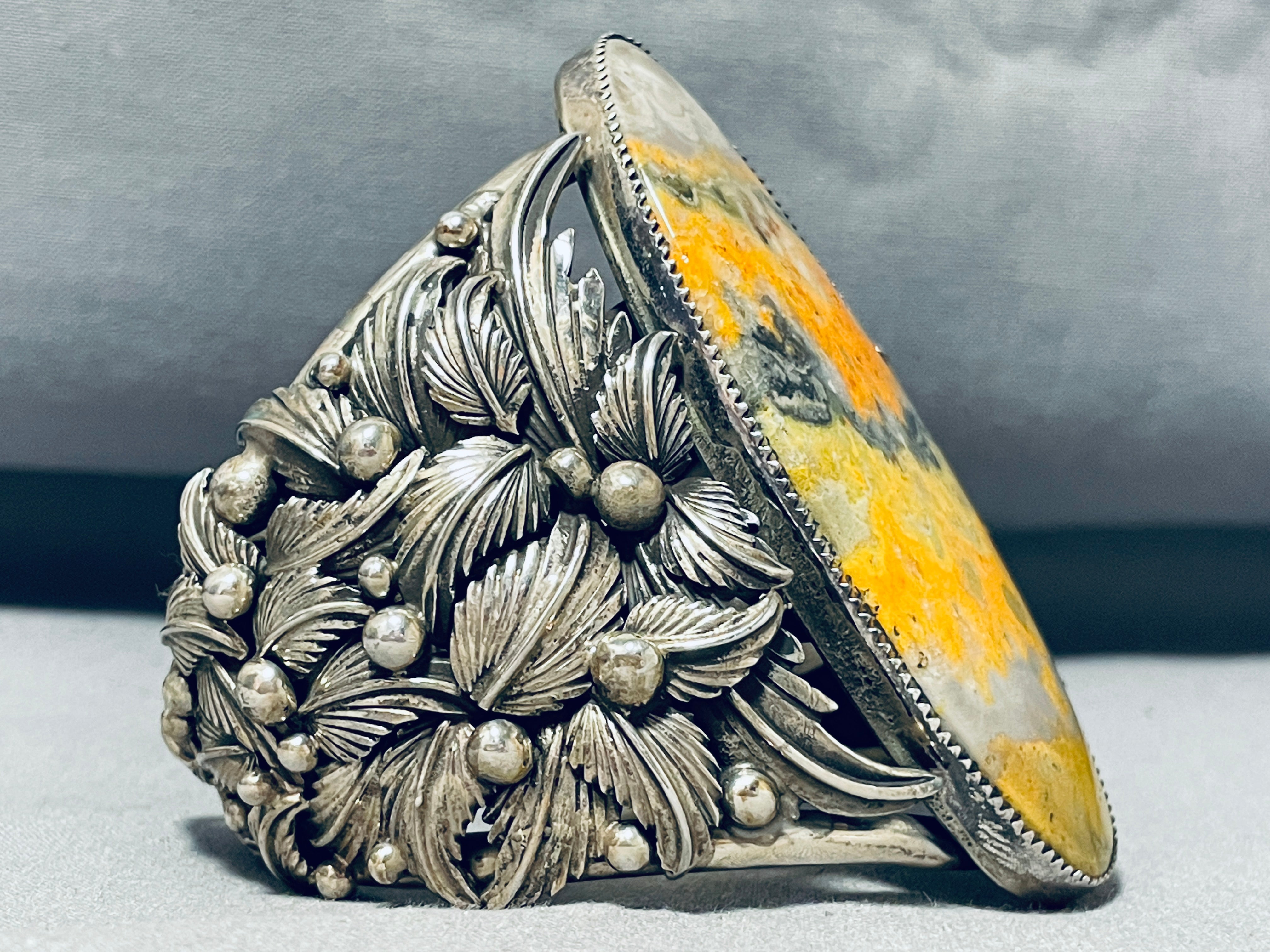 164 Grams Massive Native American Navajo Yellow Jasper Sterling Silver Bracelet - Handmade Southwest Jewelry for Women, Boho Chic Accessory, Spiritual Healing & Gift Idea