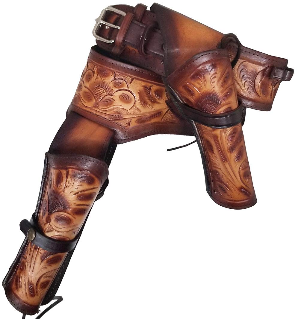 357/38 Western Right Cross Draw Double Holster Gun Belt Rig Leather - Durable Cowhide for Cowboy Action Shooting & Range Practice