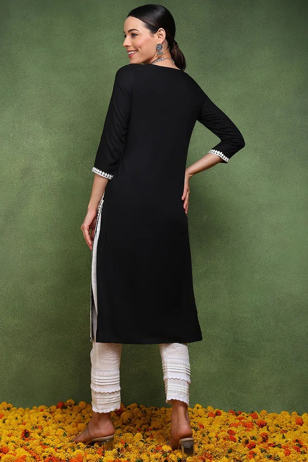 Elegant Chikankari Black Kurti for Women | Handcrafted Embroidered Indian Tunic Top | Perfect for Festivals, Parties & Casual Wear