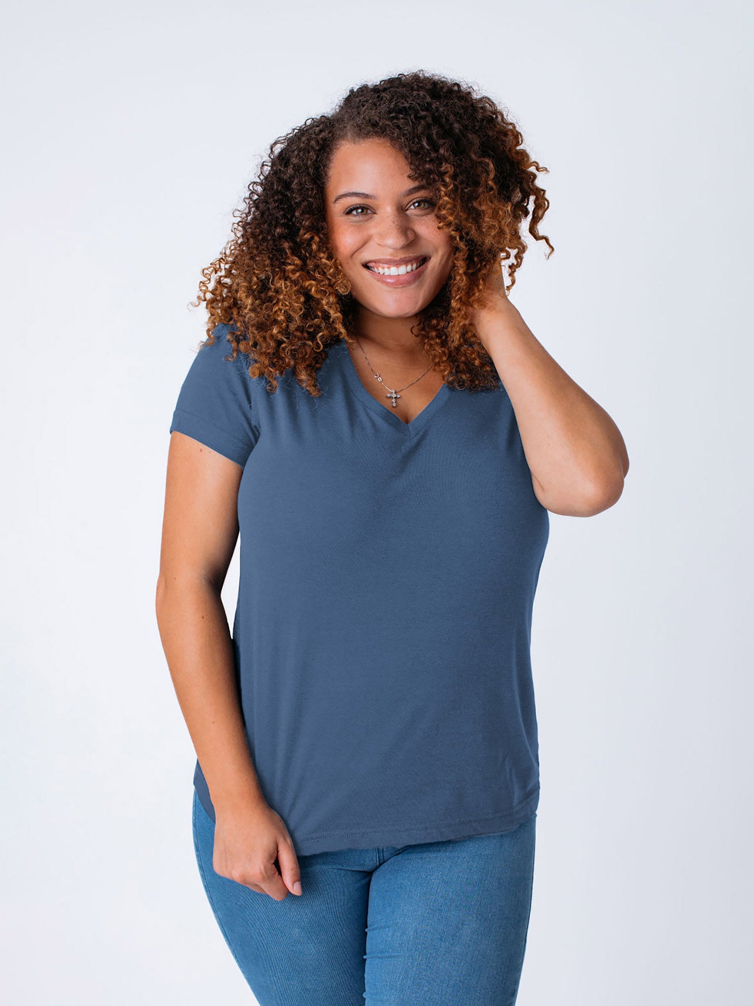 Women's V Neck Eclipse 5 Pack T-Shirts - Soft Comfortable Cotton Blend Casual Tees for Everyday Wear, Workout & Layering