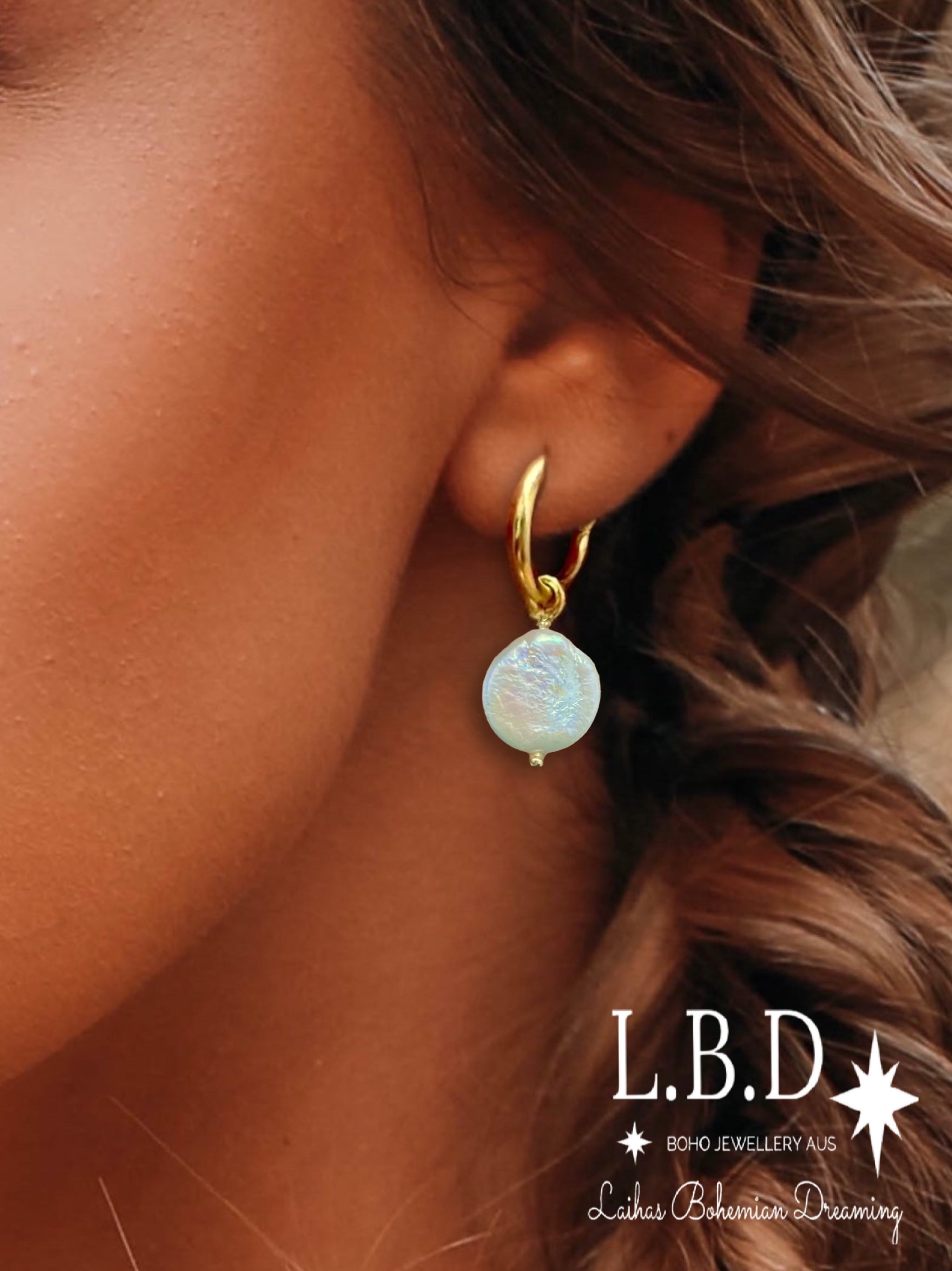 Laihas Classic Drop Button Gold Pearl Hoop Earrings for Women - Elegant Dangle Earrings for Party, Wedding & Everyday Wear