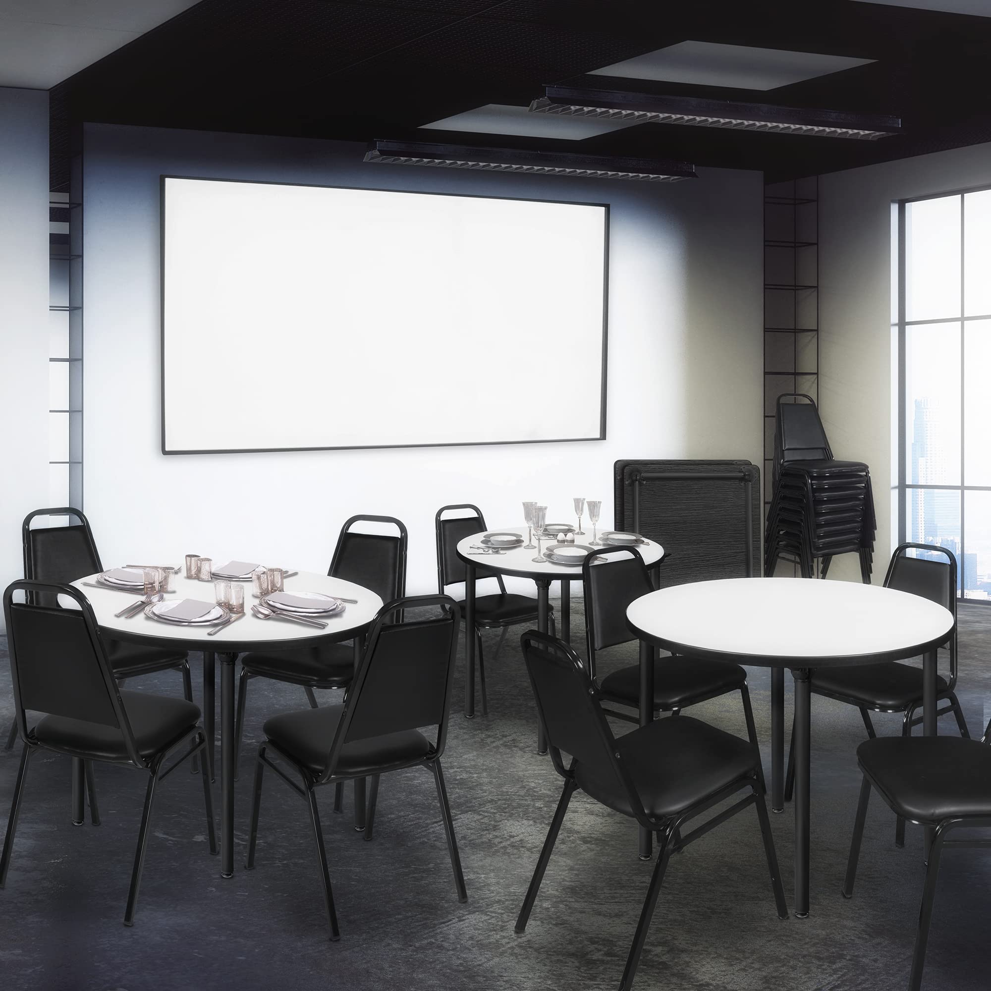 Regency Round Folding Breakroom Dining Tables - Medium Size White & Black - Perfect for Office Cafeterias, School Lunchrooms & Event Spaces