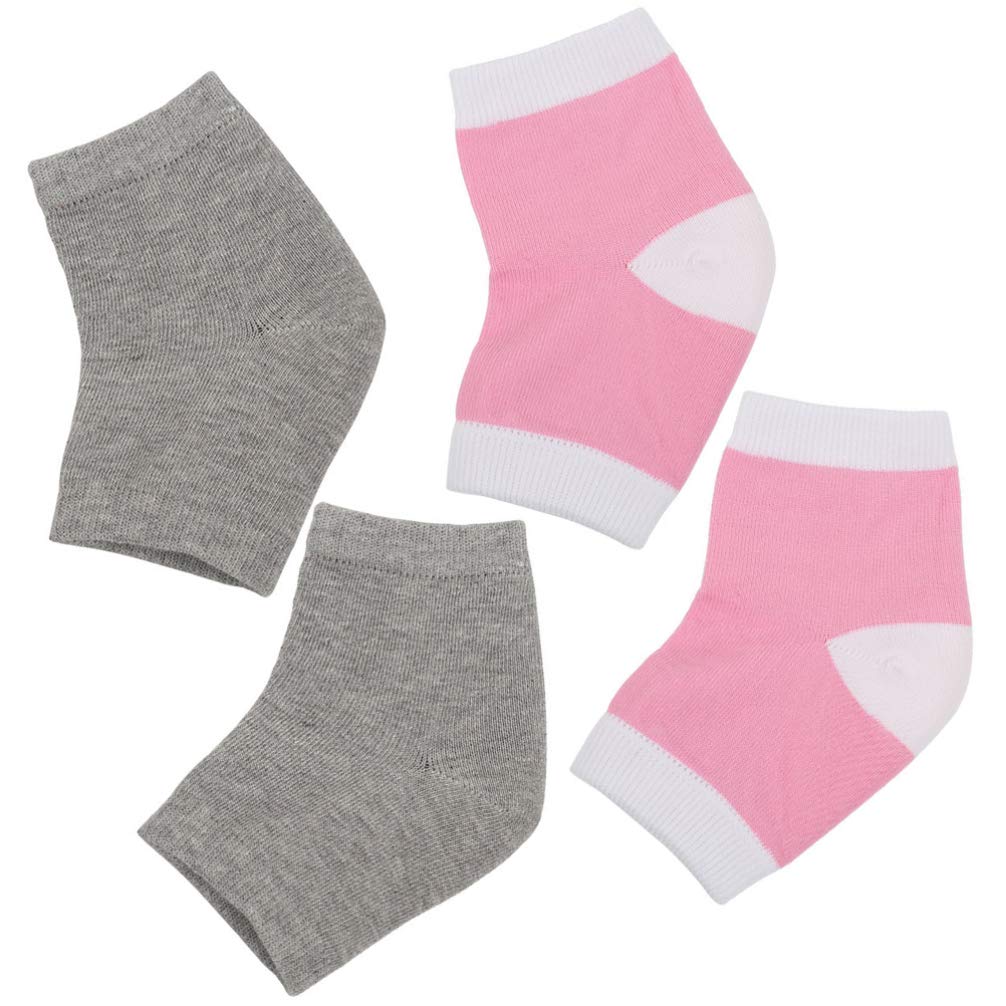 Minkissy 2 Pairs Moisturizing Heel Socks for Dry Cracked Feet - Breathable Open Toe Gel Socks for Heel Protection & Anti Crack Care - Perfect for Overnight Hydration & Winter Foot Care (Grey + Red White)