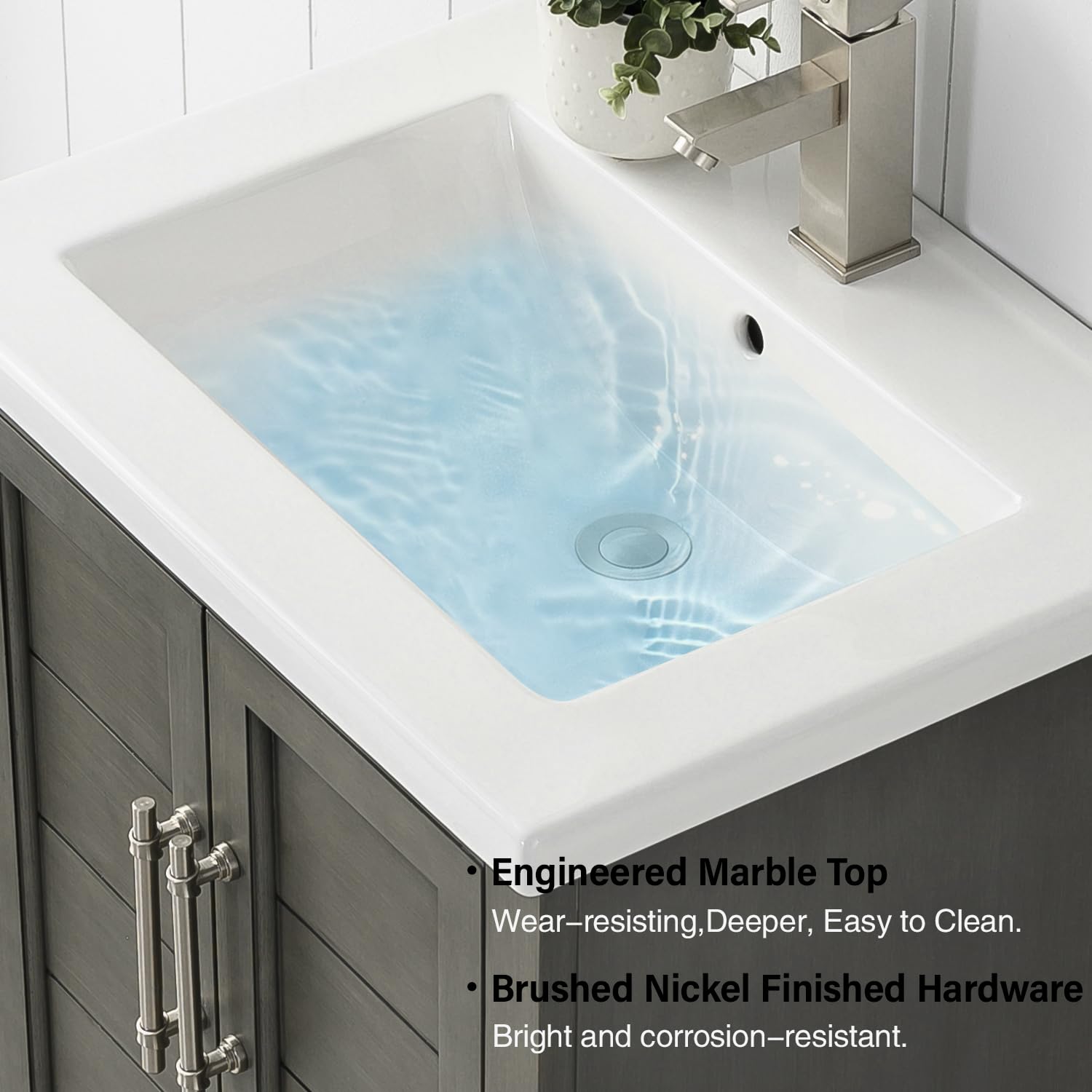 Vanity Art 24 Inch Single Sink Bathroom Vanity Set in Silver Grey - Modern Ceramic Undermount Sink with Soft Closing Doors | Space-Saving Cabinet for Small Bathrooms, Powder Rooms & Guest Baths (VA5024-SG)