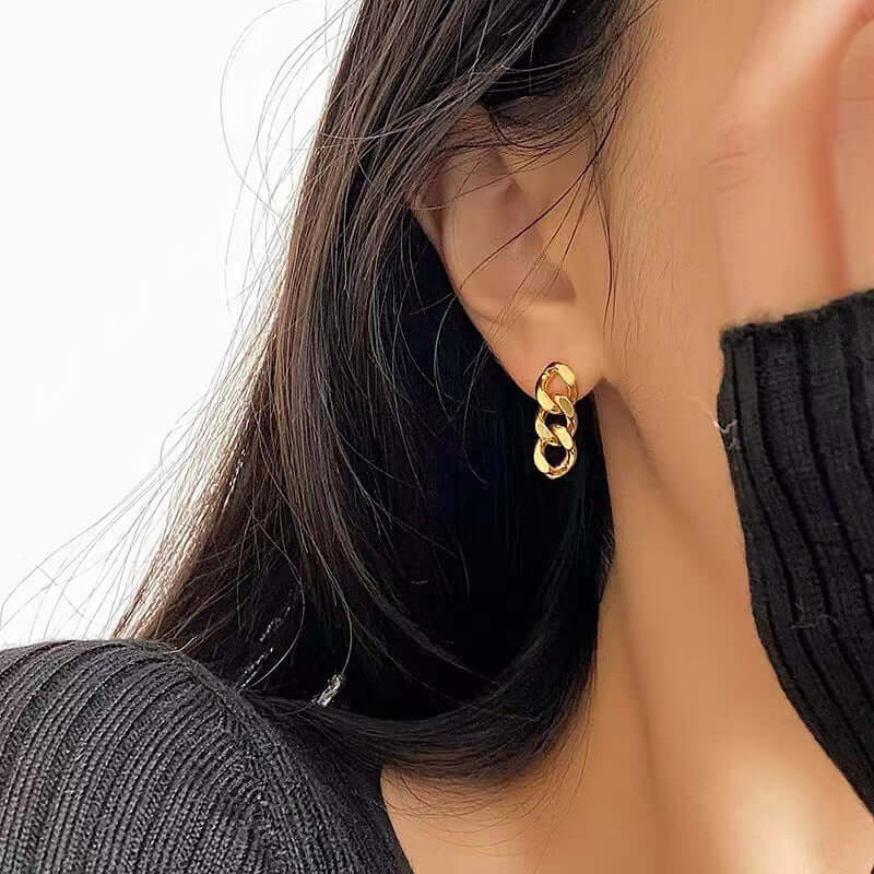 18K Gold Plated Minimalist Chain Drop Earrings for Women - Elegant Dangle Earrings for Party, Wedding & Everyday Wear | JDE684