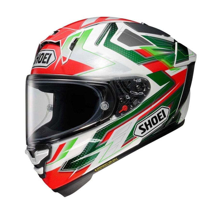 Shoei X Fifteen Escalate Motorcycle Helmet - White/Red/Green Full Face Racing Helmet for Men & Women - Perfect for Street Biking, Track Racing & Cruising