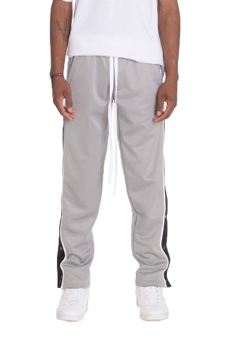 Men's Striped Snap Button Elastic Waist Adjustable Jogger Pants for Running, Workout & Casual Wear