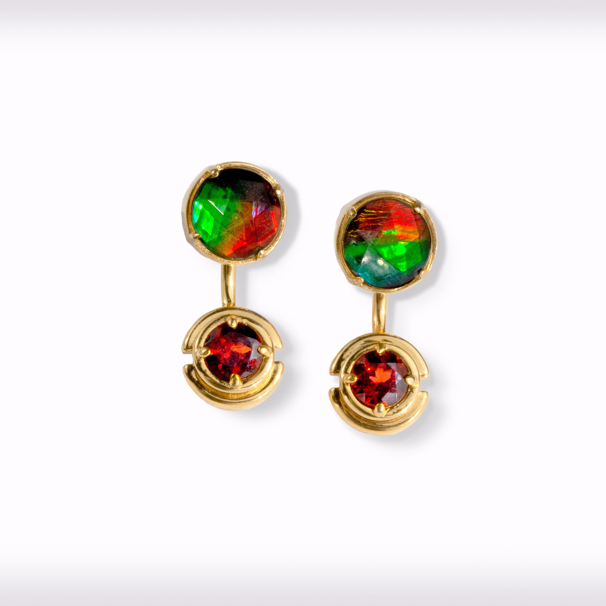18K Gold Vermeil Ammolite Earrings with Garnet & White Topaz - Luxury Prosperity Jewelry for Women - Perfect for Gifts, Weddings & Special Occasions