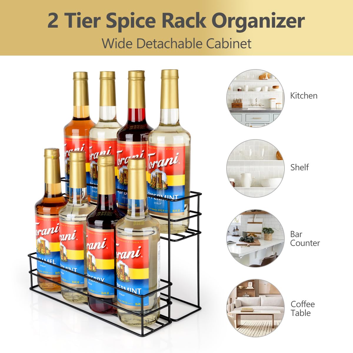 8-Bottle Coffee Syrup Organizer - 2-Tier Storage Shelf for Coffee Bar, Kitchen & Home - Perfect for Syrups, Wine & Condiments - Ideal for Coffee Shops, Bars & Family Kitchens