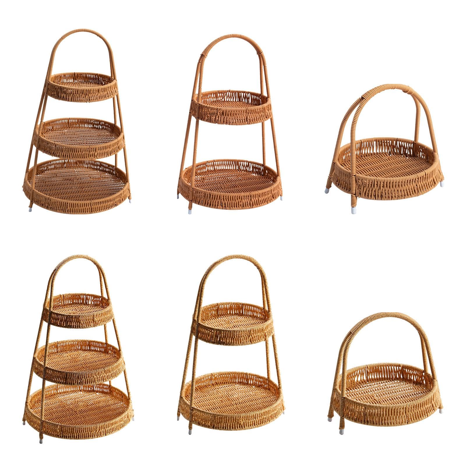 CALANDIS® 3-Tier Handwoven Wicker Serving Basket - Food & Snack Tray for Coffee Table, Party Countertop, and Light Dining | Perfect for Fruits, Bread, Desserts, and Entertaining Guests at Home or Office