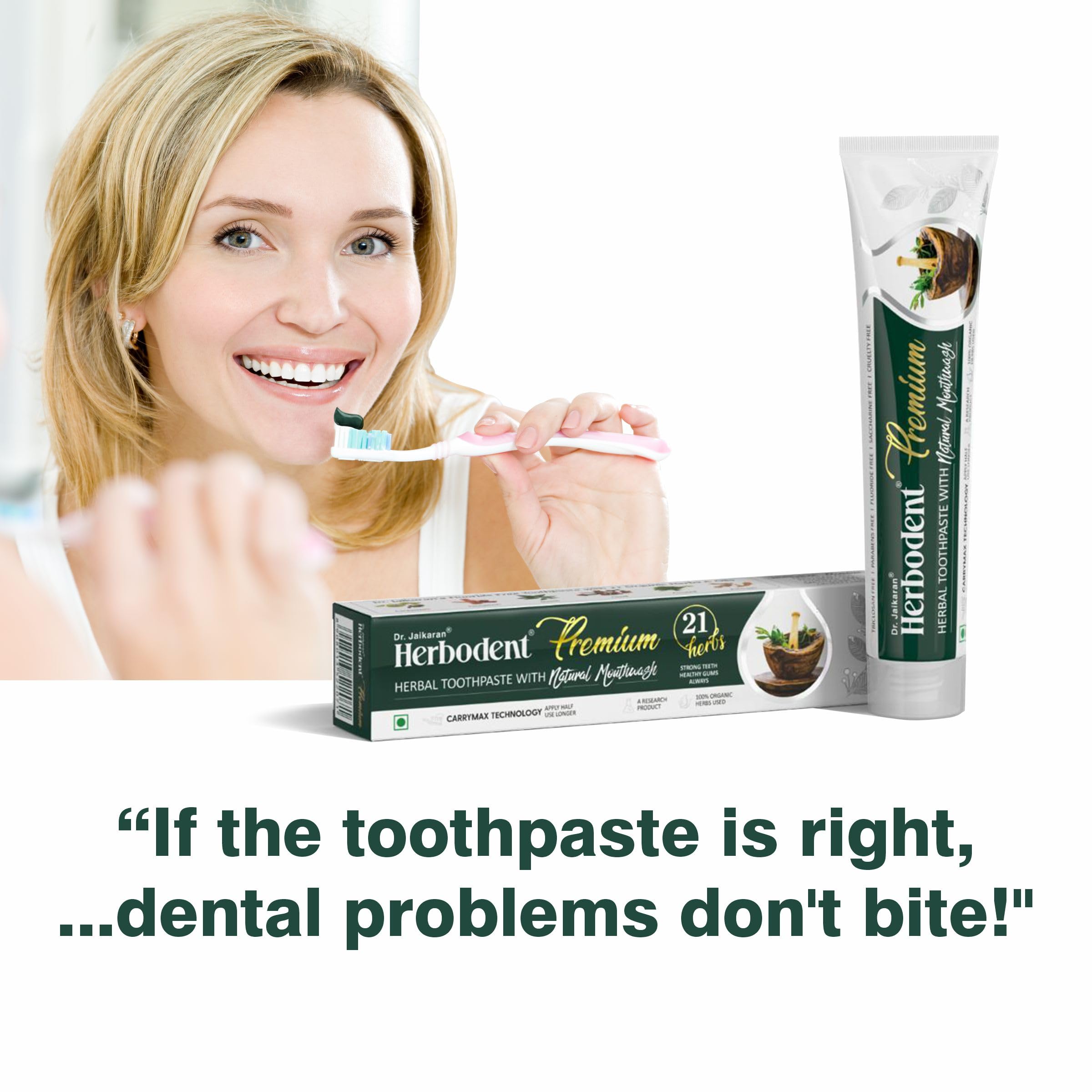 Herbodent® Premium Herbal Toothpaste - 5.82 Oz (Pack of 1) | Natural Toothpaste with 21 Herbs for Strong Teeth & Healthy Gums | Neem, Clove, Cinnamon & Cardamom | Fluoride-Free, Paraben-Free, Saccharin-Free | Ideal for Daily Oral Care & Sensitive Teeth