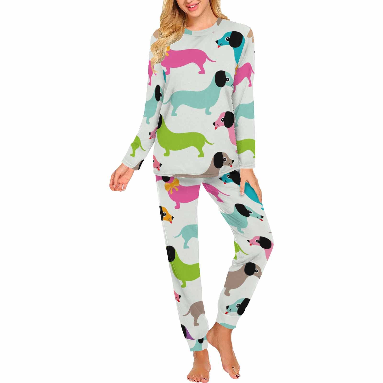 **Retro Dachshund Puppy Women's Soft Sleepwear PJs 2-Piece Lounge Set with Pants - Cozy Nightwear for Relaxing at Home & Sleepovers**