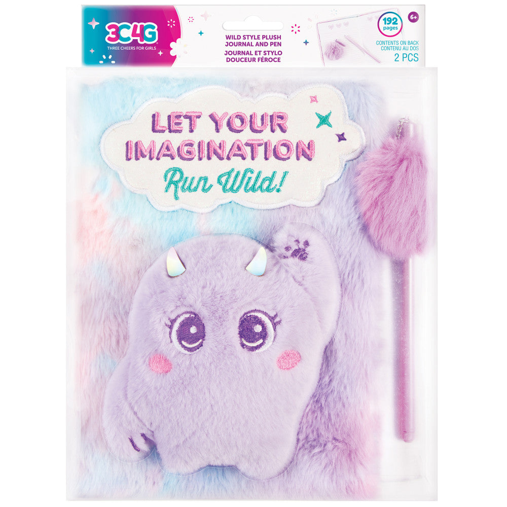 3C4G Imagination Land Wild Style Plush Journal & Pen Set - Soft Fuzzy Friend Notebook with 192 Pages - Perfect for Journaling, Note Taking, and Creative Writing