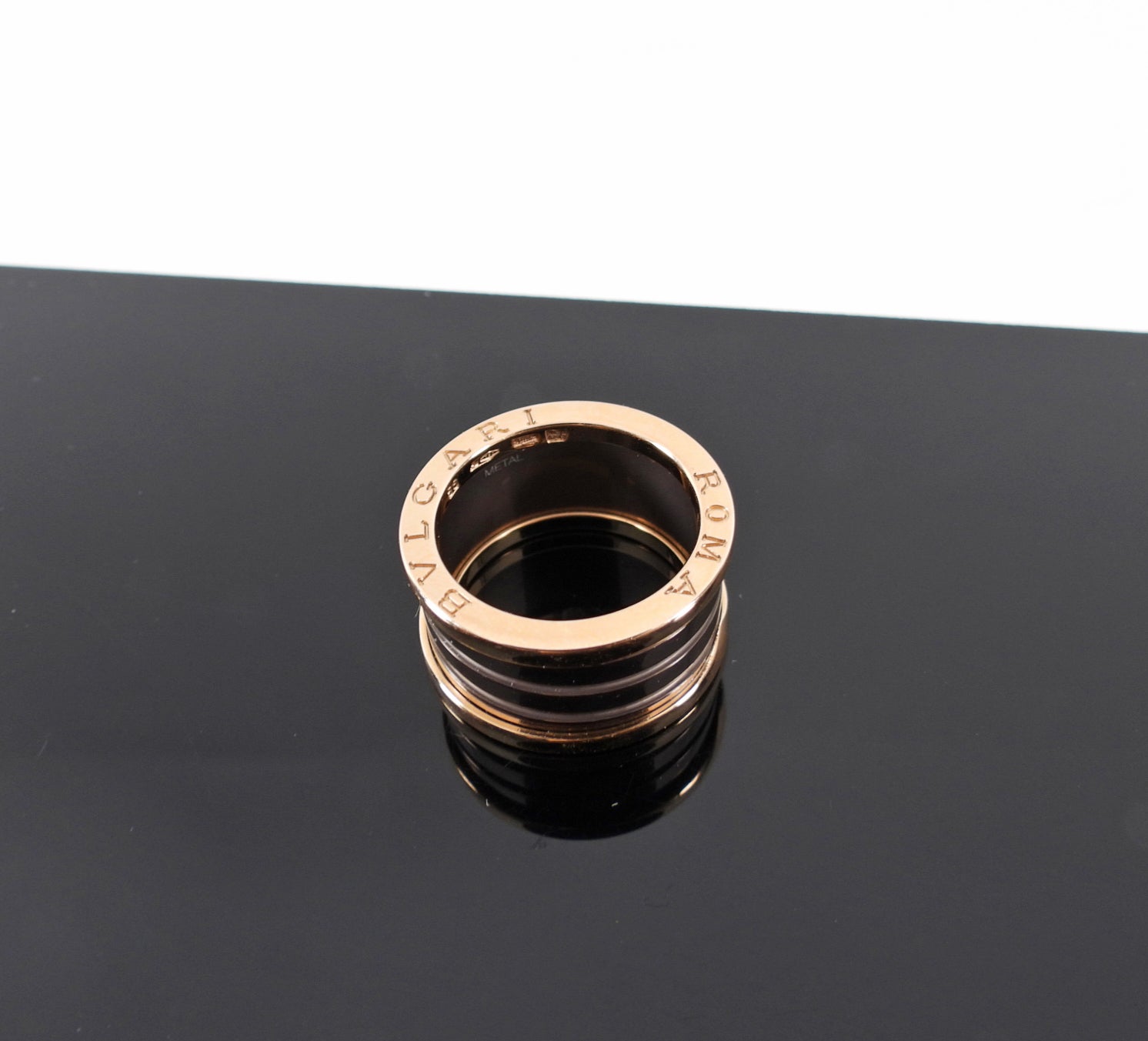 Bvlgari 18k Rose Gold Roma B.Zero1 Ring with Bronze Ceramic 4 Bands - Size 56 / 7.5 - Luxury Jewelry for Women, Perfect for Weddings, Anniversaries & Special Occasions