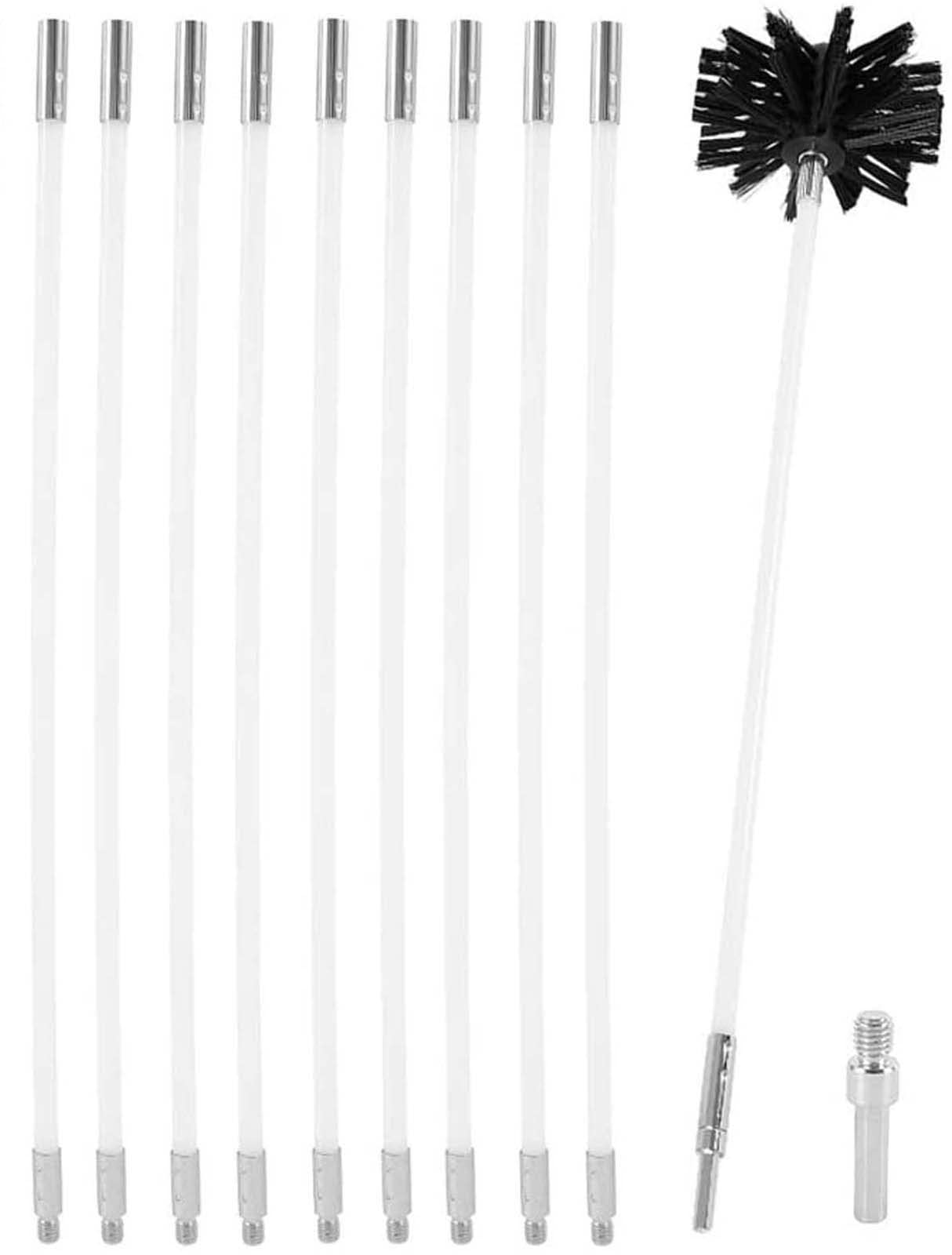 Flexible Drill-Powered Rotary Chimney Cleaning Brush Kit - 6/9/12/15 Rod Fireplace Sweep Set for Wood Stove, Fire Pit & Home Maintenance