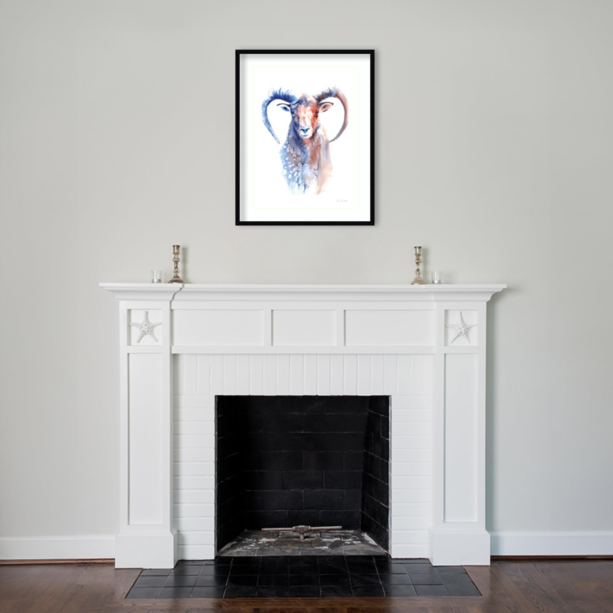 Amanti Art Framed Wall Art Print 33x26 - Copper and Blue Ram by Aimee Del Valle | Modern Animal Wall Decor | Large Contemporary Painting for Living Room, Bedroom, Office | Perfect for Home & Office Decoration