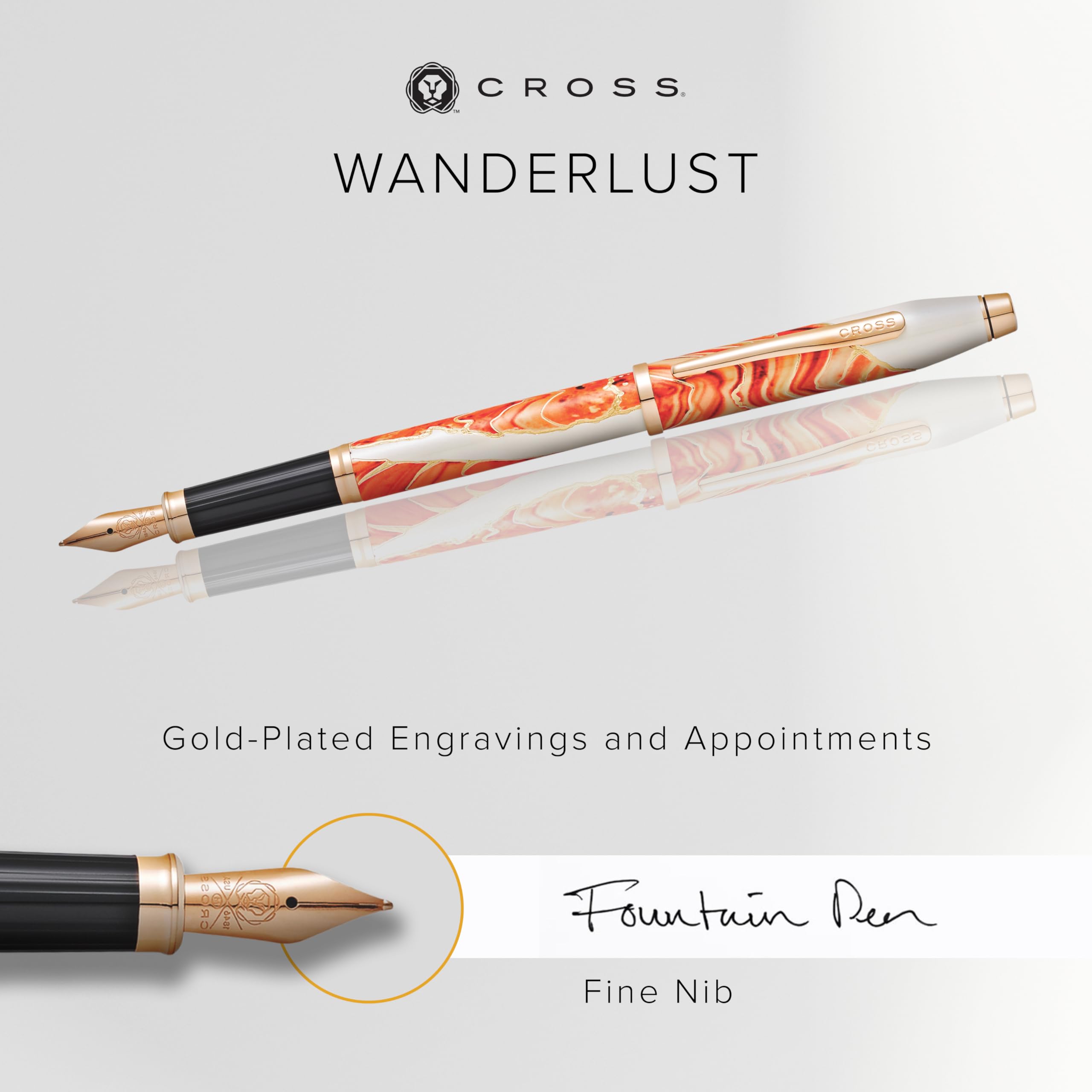 Premium Cross Wanderlust Refillable Fountain Pen with Fine Nib - Antelope Canyon Design | Luxury Writing Gift Set with Elegant Box | Perfect for Journaling, Calligraphy & Office Use