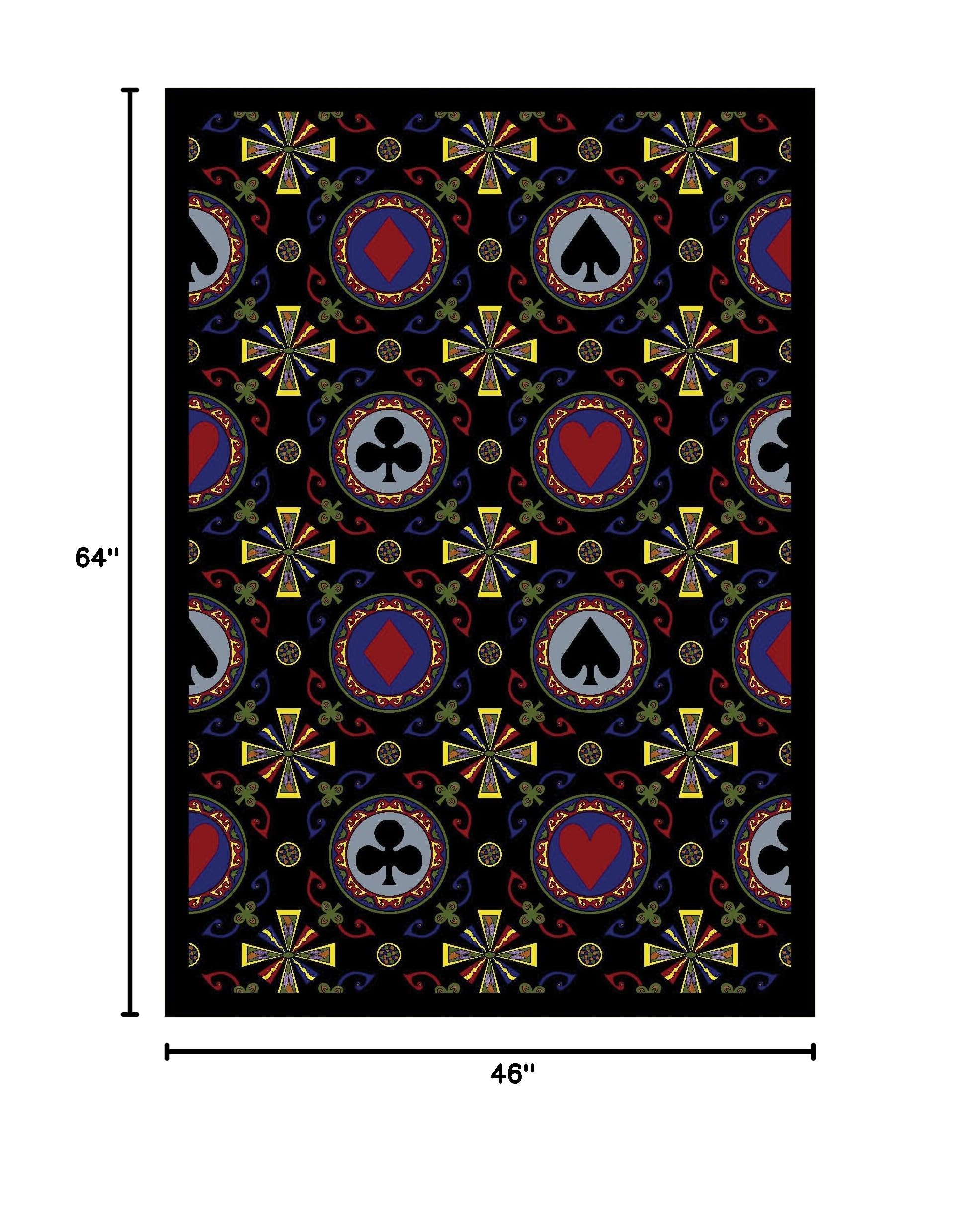 Joy Carpets Games People Play Stacked Deck Gaming Area Rug - Black | Non-Slip Floor Mat for Game Rooms, Living Rooms & Bedrooms | Perfect for Board Games, Video Gaming & Home Decor