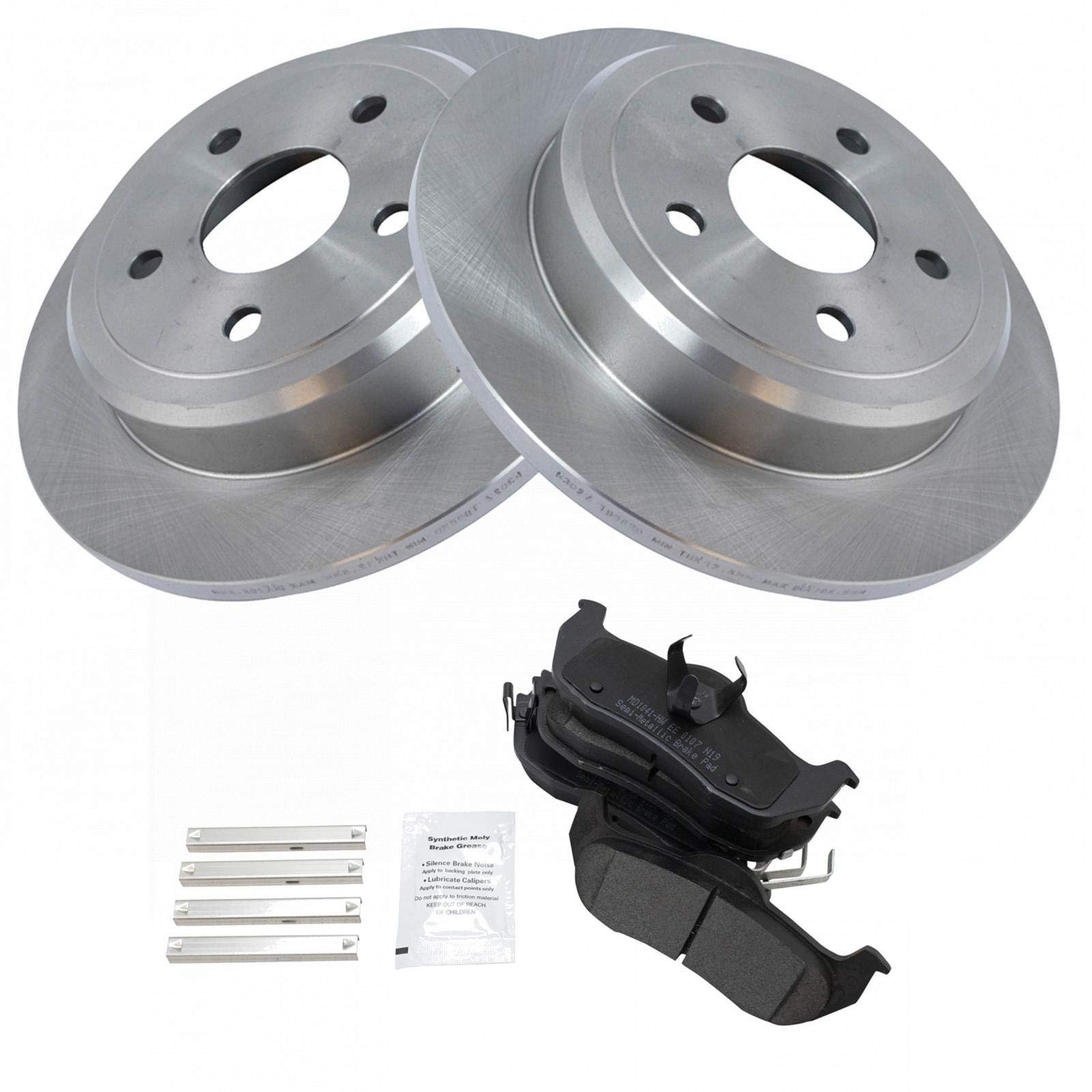 TRQ Rear Brake Pad and Rotor Kit - Semi-Metallic Brake Pads & Rotors for 2006-2010 Jeep Commander & 2005-2010 Grand Cherokee - Perfect for Off-Roading and Daily Commuting