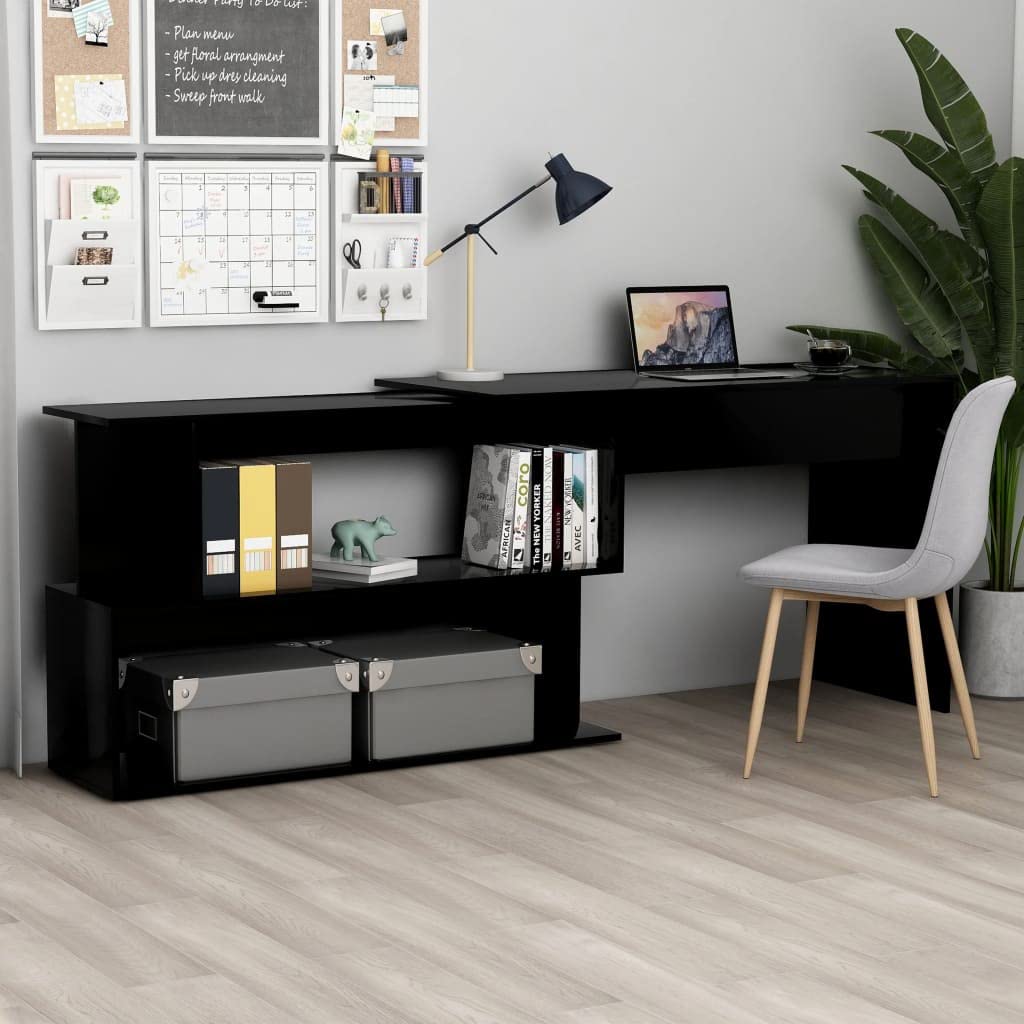 GOTOP 47.2 Inch Modern Home Office Computer Desk with Storage Shelves - Black Wooden Study Writing Table, Corner Desk for Small Spaces (47.2