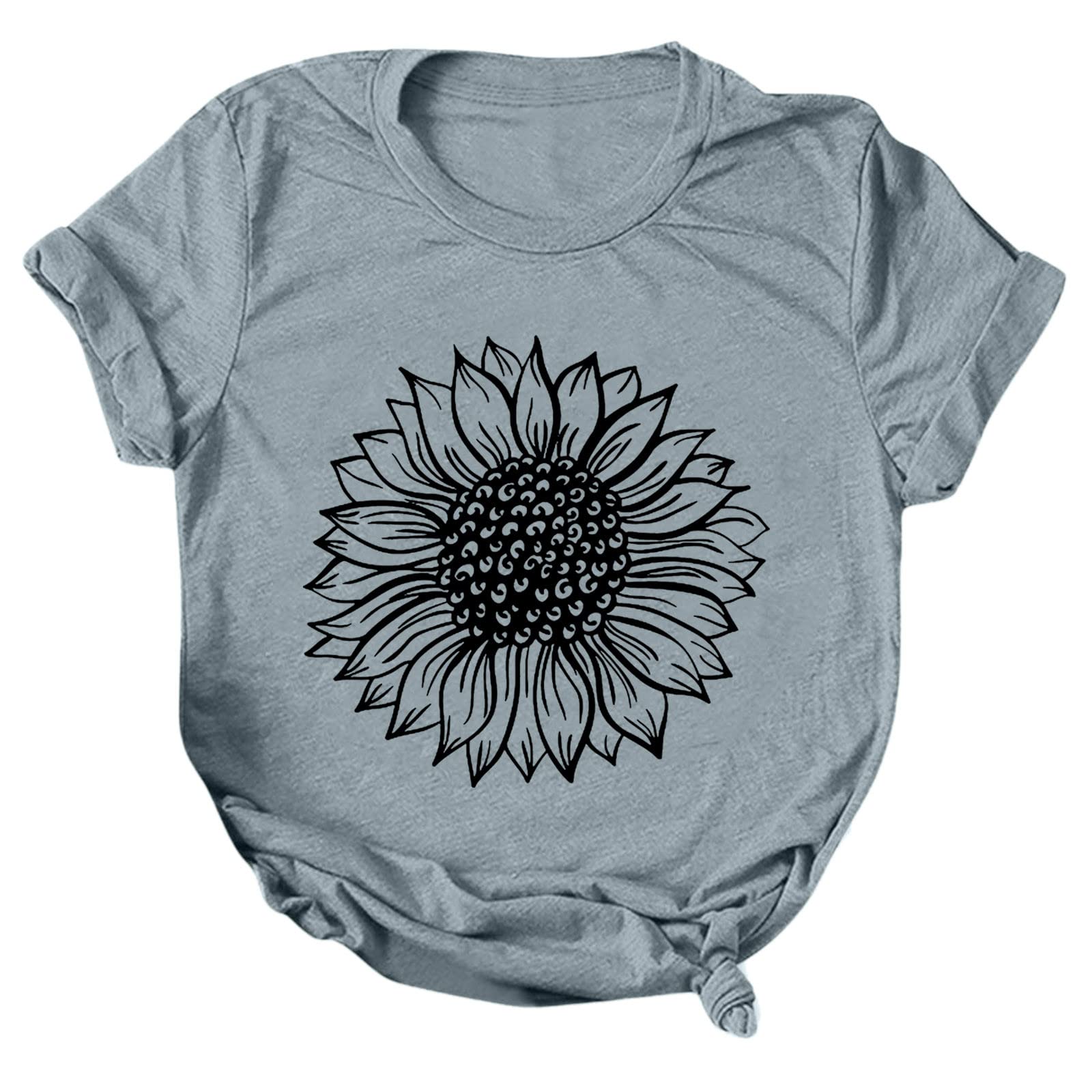 Kingsir Women's Soft Long Sleeve T-Shirt - Casual Sunflower Print Round Neck Top for Everyday Wear | Perfect for Layering, Office, and Outdoor Activities