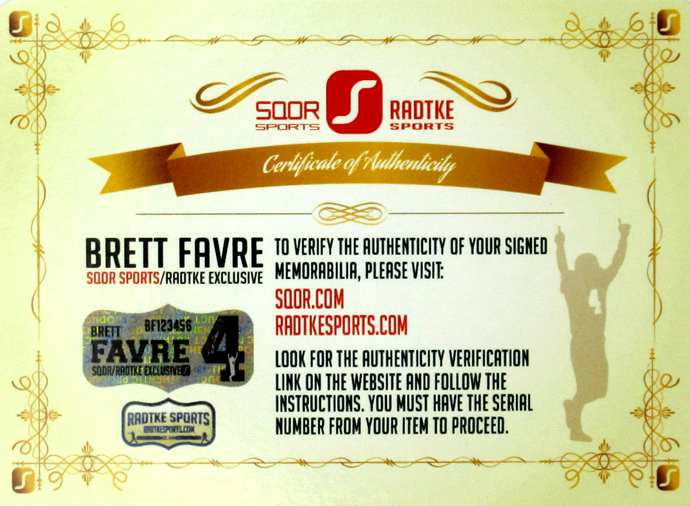 Brett Favre Autographed Green Bay Packers 8x10 NFL Photo - Limited Edition of 44 with 'Last To Wear 4' Inscription - Perfect for Football Memorabilia Collectors and Packers Fans Display