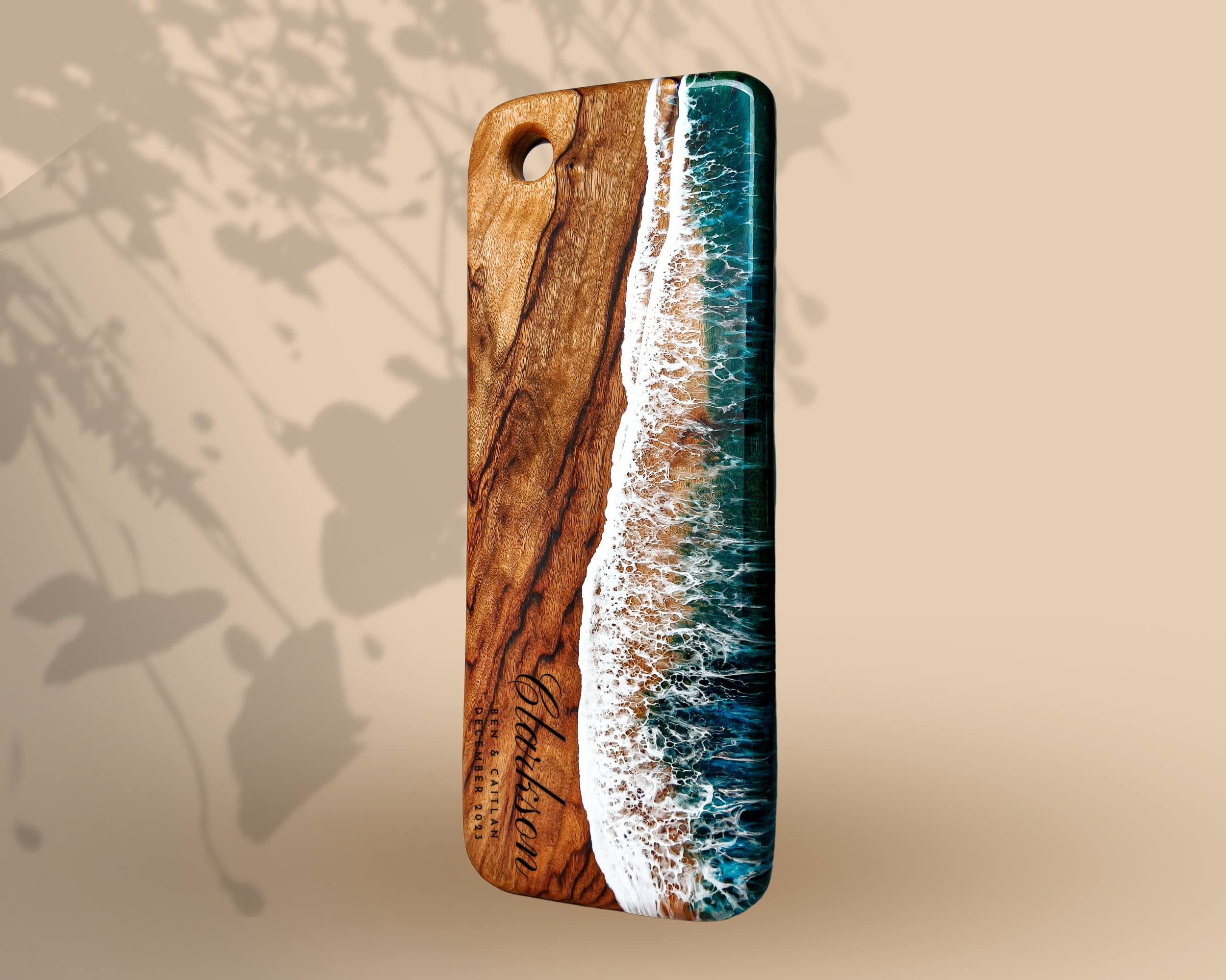 Handmade Resin Cheese Board & Charcuterie Tray - Ocean Wave Art Engraved Cutting Board with Custom Personalization - Perfect for Entertaining, Wedding Gifts & Kitchen Decor