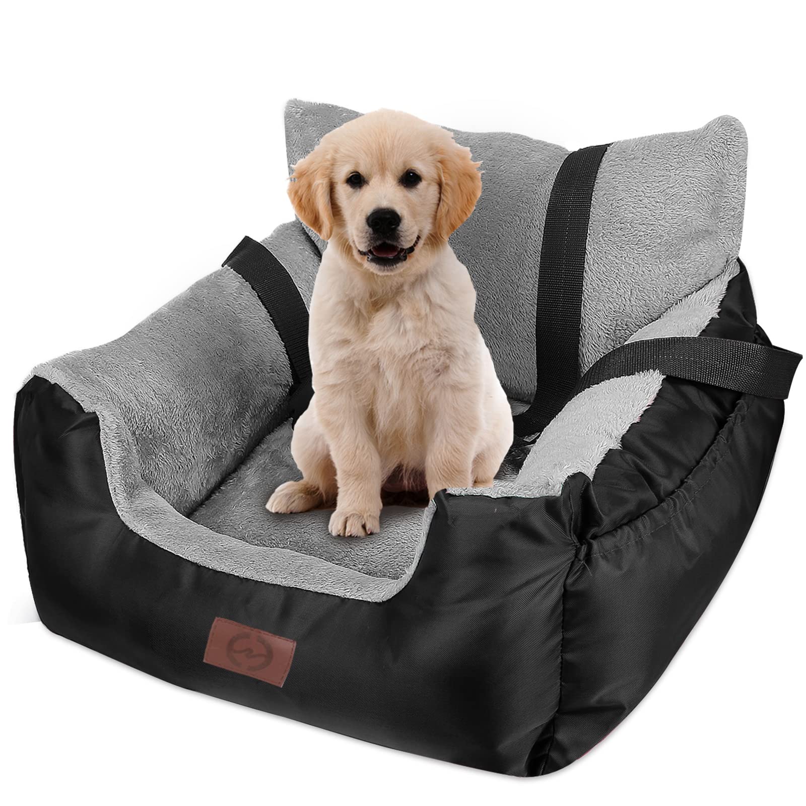 FAREYY Dog Car Seat for Small, Medium & Large Dogs - Washable Plush Pet Booster Seat with Safety Leash & Storage Pocket | Travel Car Bed for Safe & Comfortable Road Trips | Perfect for SUV, Sedan & Family Vacations
