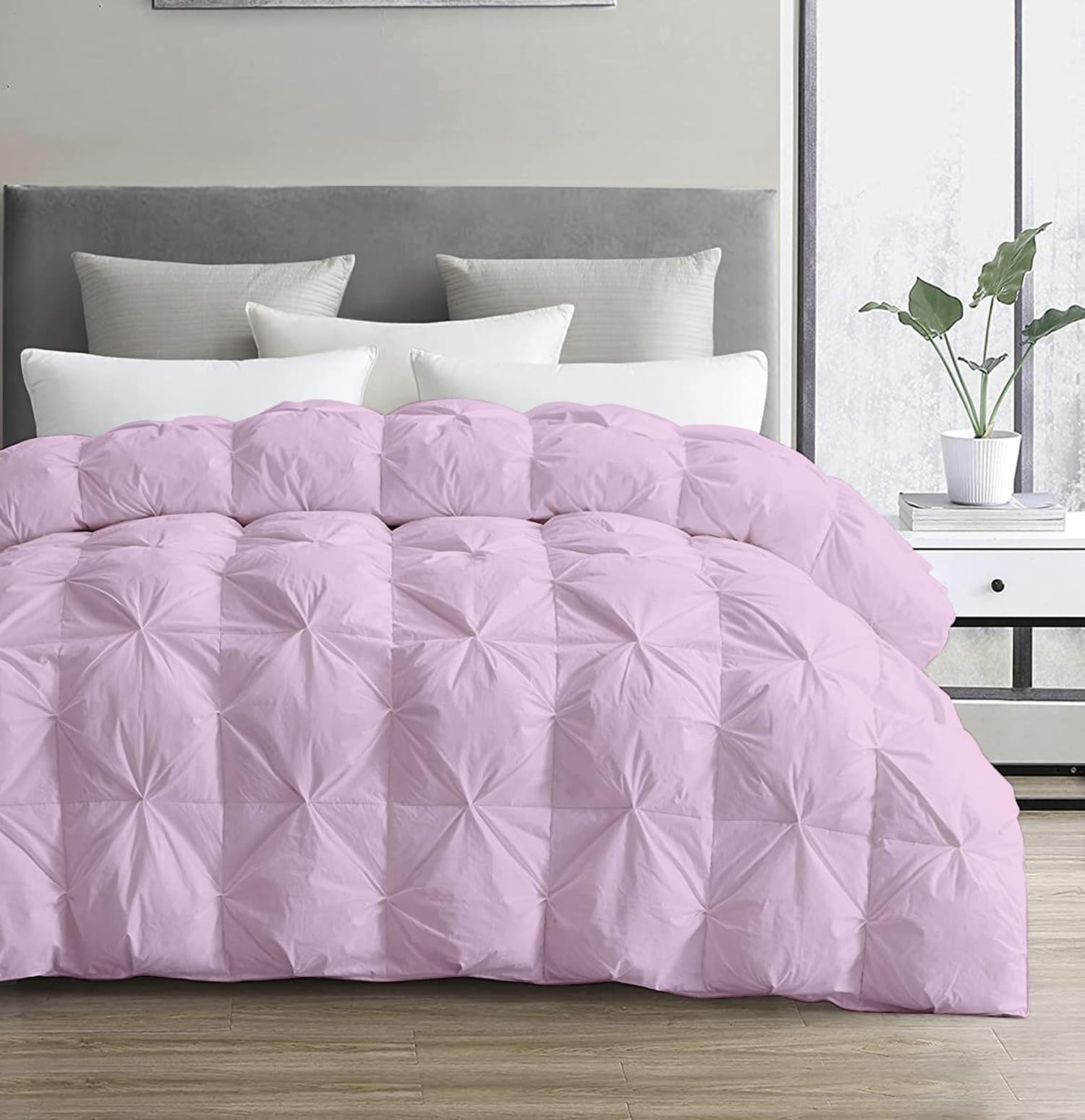 Premium 3-Piece Pinch Pleated Comforter Set - 500 GSM All-Season Goose Down Duvet with Corner Tabs & Baffle Pintuck Design - 100% Egyptian Cotton - Full/Queen Size (88