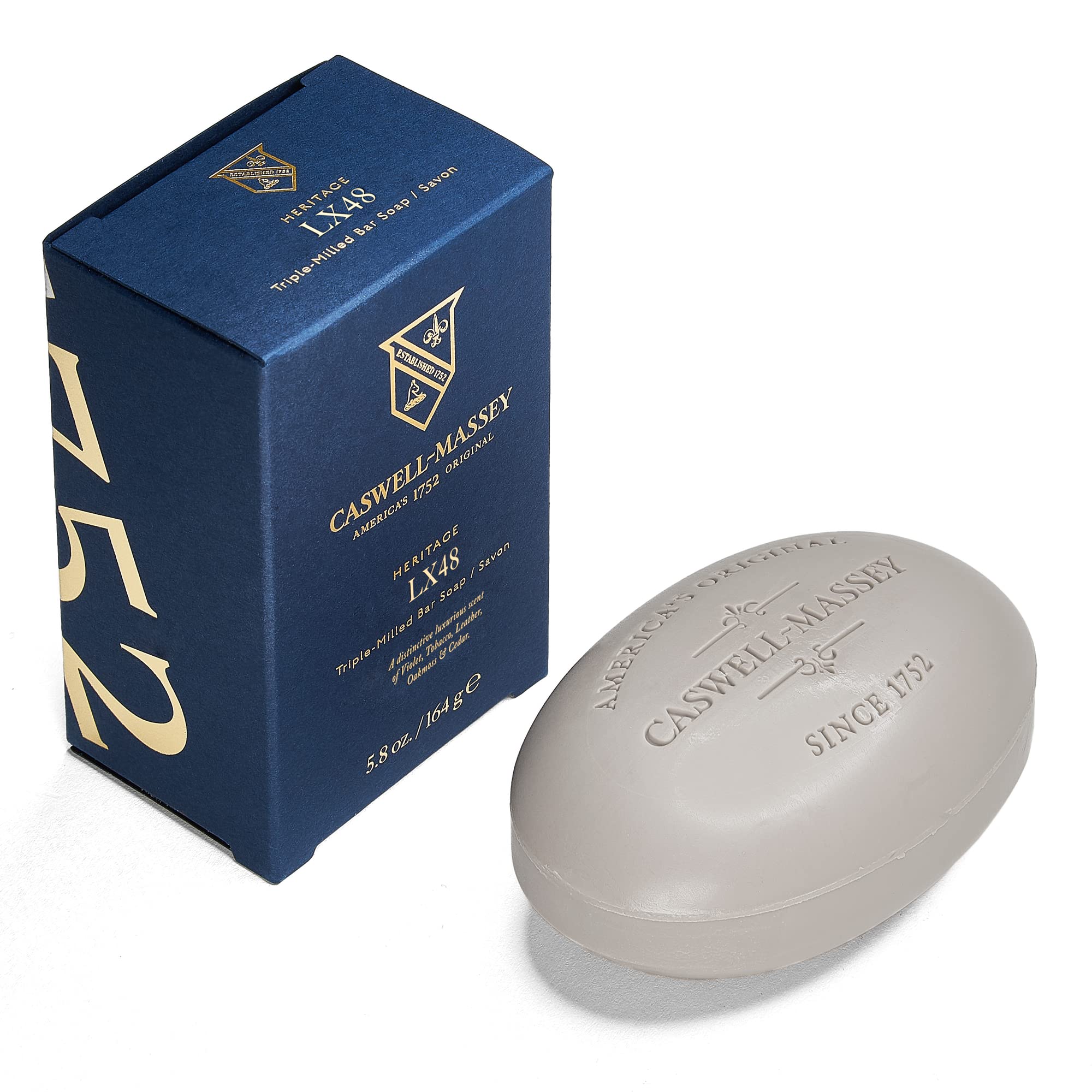 Caswell-Massey Moisturizing Men's Bar Soap with Essential Oils - Plant-Based Formula for All Skin Types - 5.8 oz Bath & Shower Soap Bar - LX48 - Ideal for Daily Cleansing & Skin Hydration