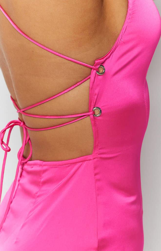 Just Quella Women's Satin Backless Bodycon Mini Dress - Sexy Sparkly Club Party Dress for Night Out, Cocktail Events & Evening Occasions