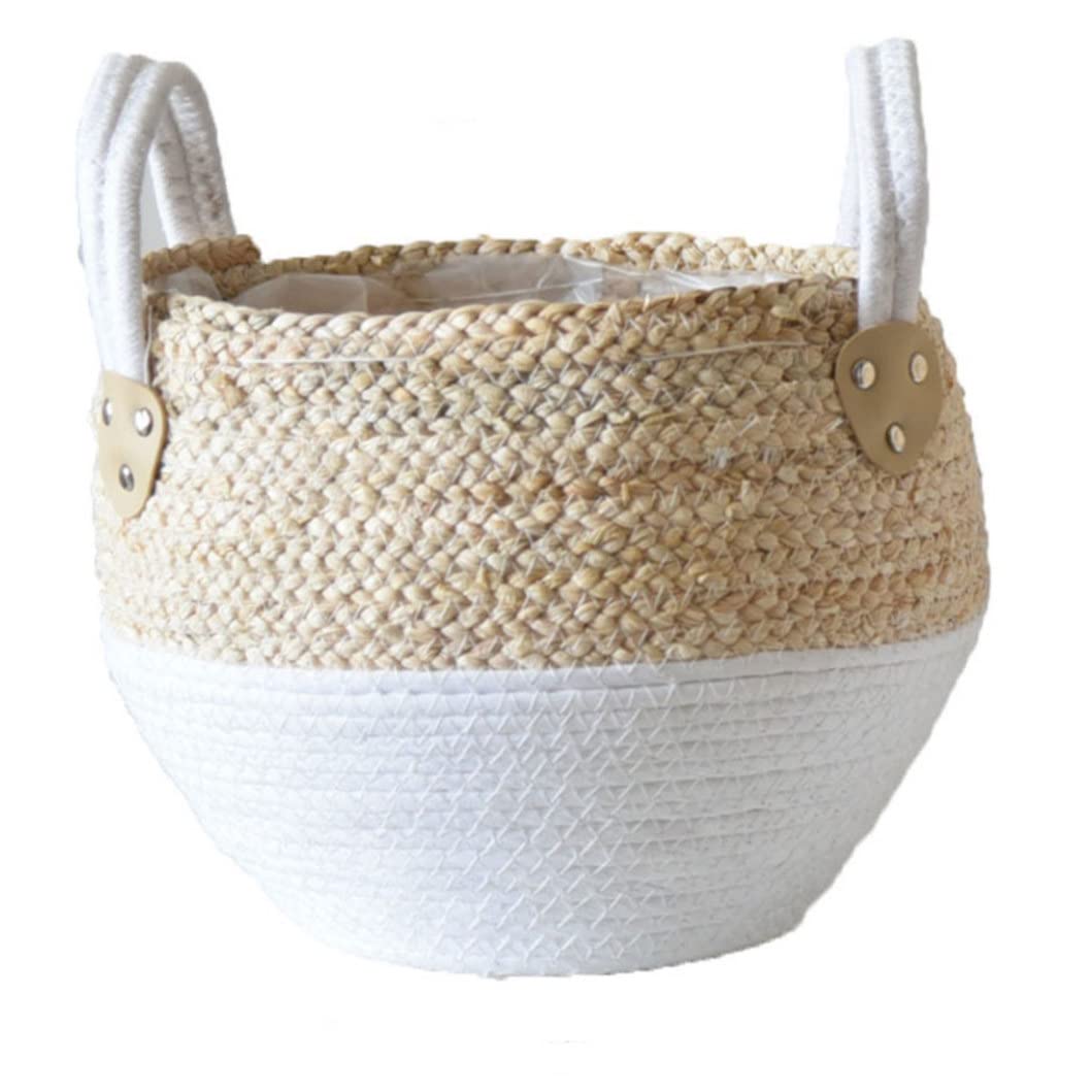 YJXGVJFQ Seagrass Flower Baskets - Natural Straw Plant Pots & Rattan Tote Baskets with Handles for Picnic, Grocery Storage, Home Decor (Perfect for Indoor Plants, Beach Outings & Boho Style Decor)