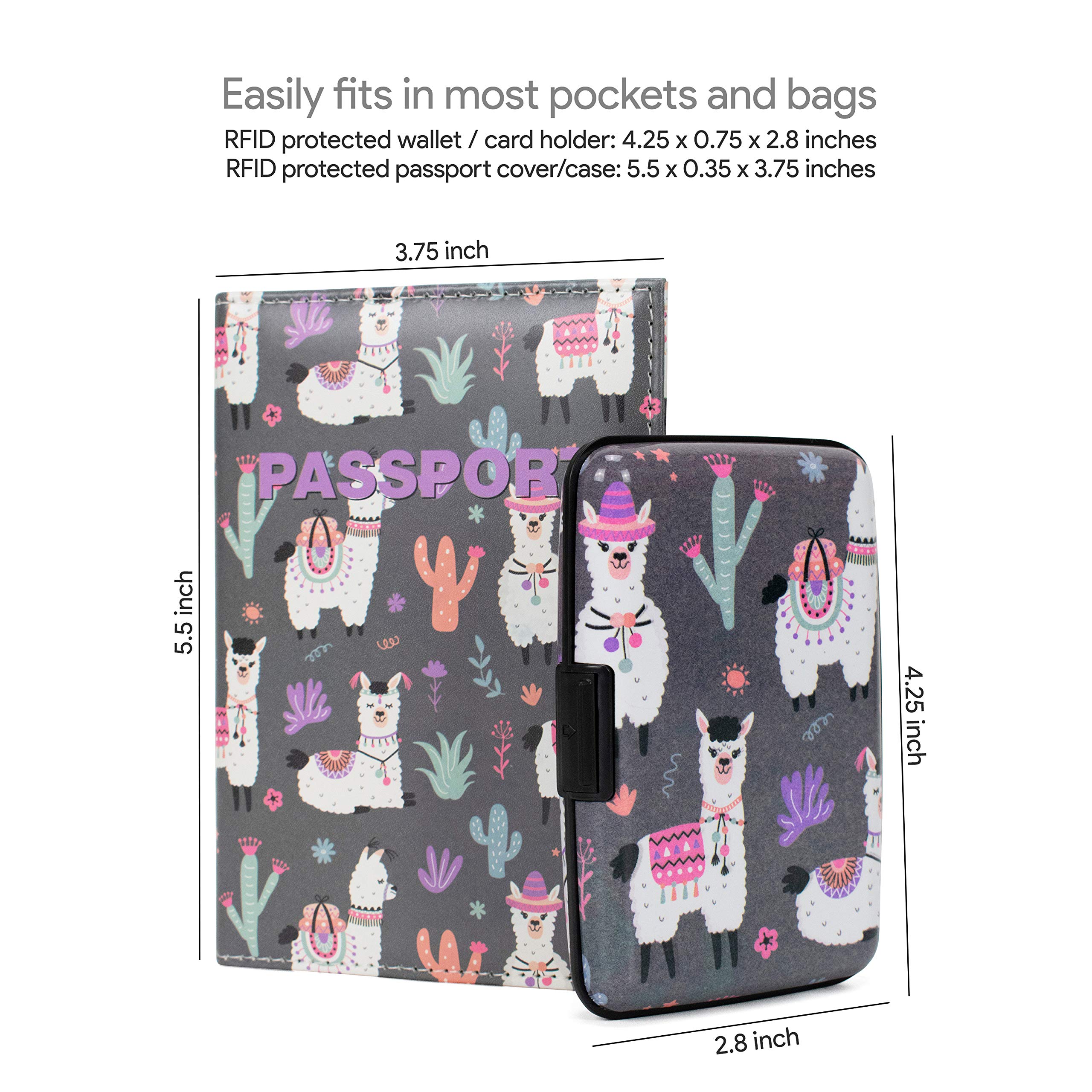 RFID Blocking Wallet and Passport Holder Set with Llamas & Cactuses Design - Secure Travel Essentials for Men & Women | Perfect for Airports, Vacations, and Daily Use