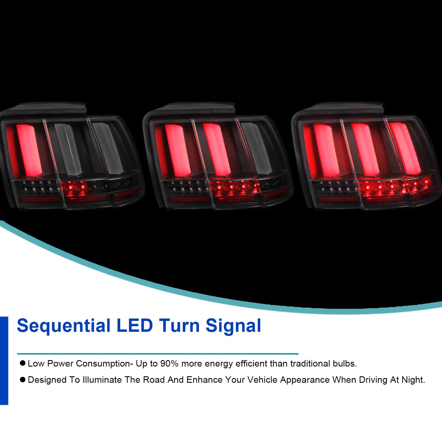 Spec-D Tuning Black Halo LED Projector Headlights & Sequential LED Tail Lights for 1999-2004 Ford Mustang - Left & Right Pair - Upgrade Your Ride for Night Driving & Car Shows