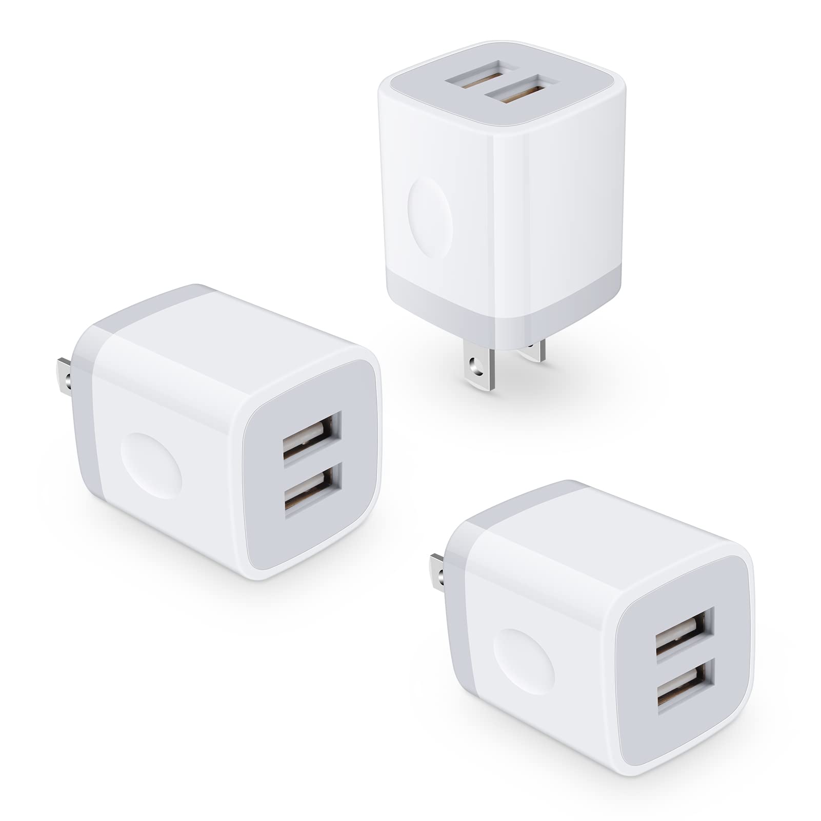 Sicodo 3-Pack USB Wall Charger with Dual Ports - Fast Charging Cube Power Adapter Block for iPhone 16/15/14/13/12/11/SE, Samsung Galaxy S24/S23/S22/S21, Google Pixel, Moto - Perfect for Home, Office & Travel Charging Needs