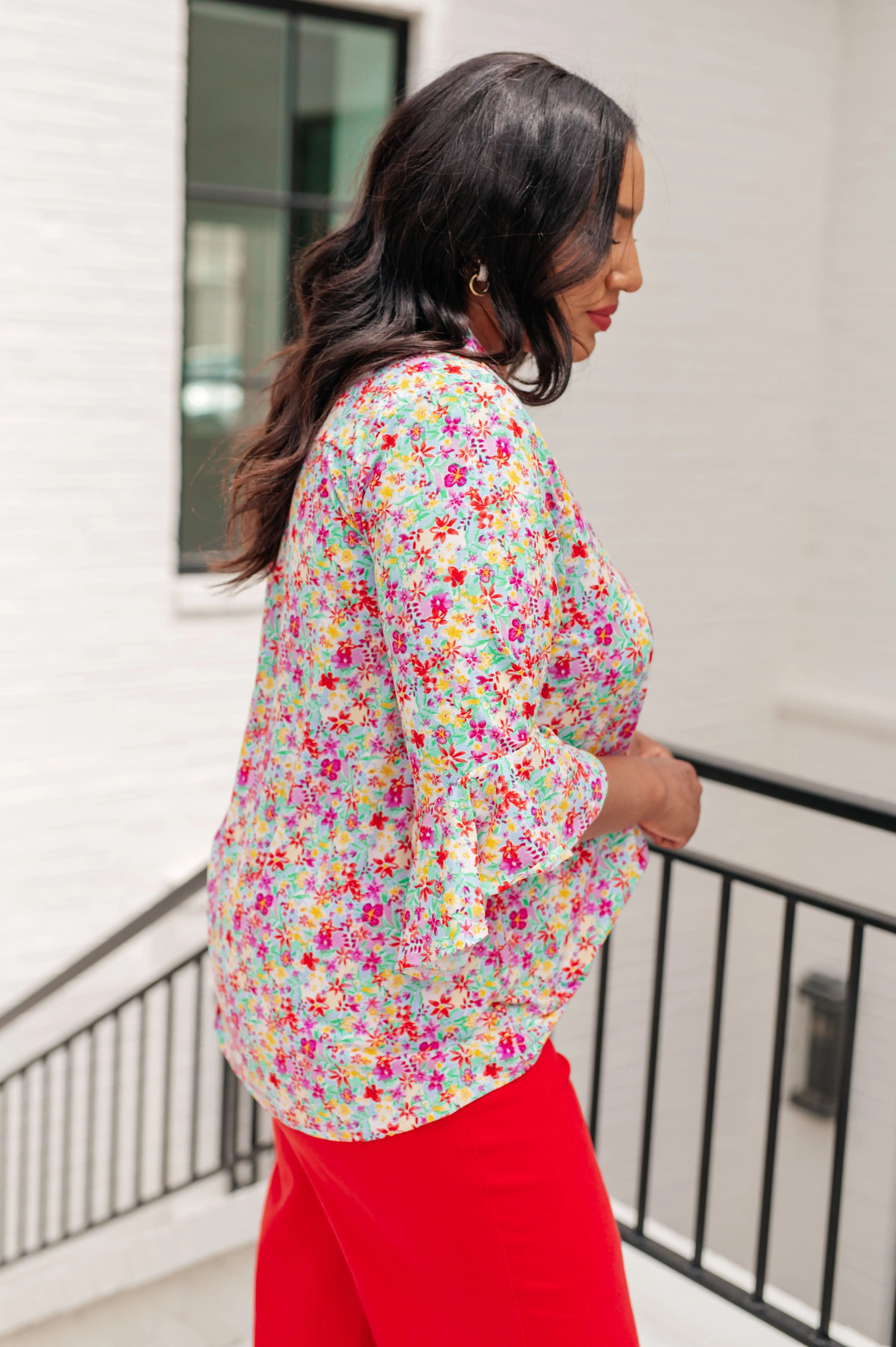 Lizzy Bell Sleeve Top - Women's Floral Blouse in Lavender & Multi Colors | Perfect for Spring Outfits, Casual Wear & Office Attire