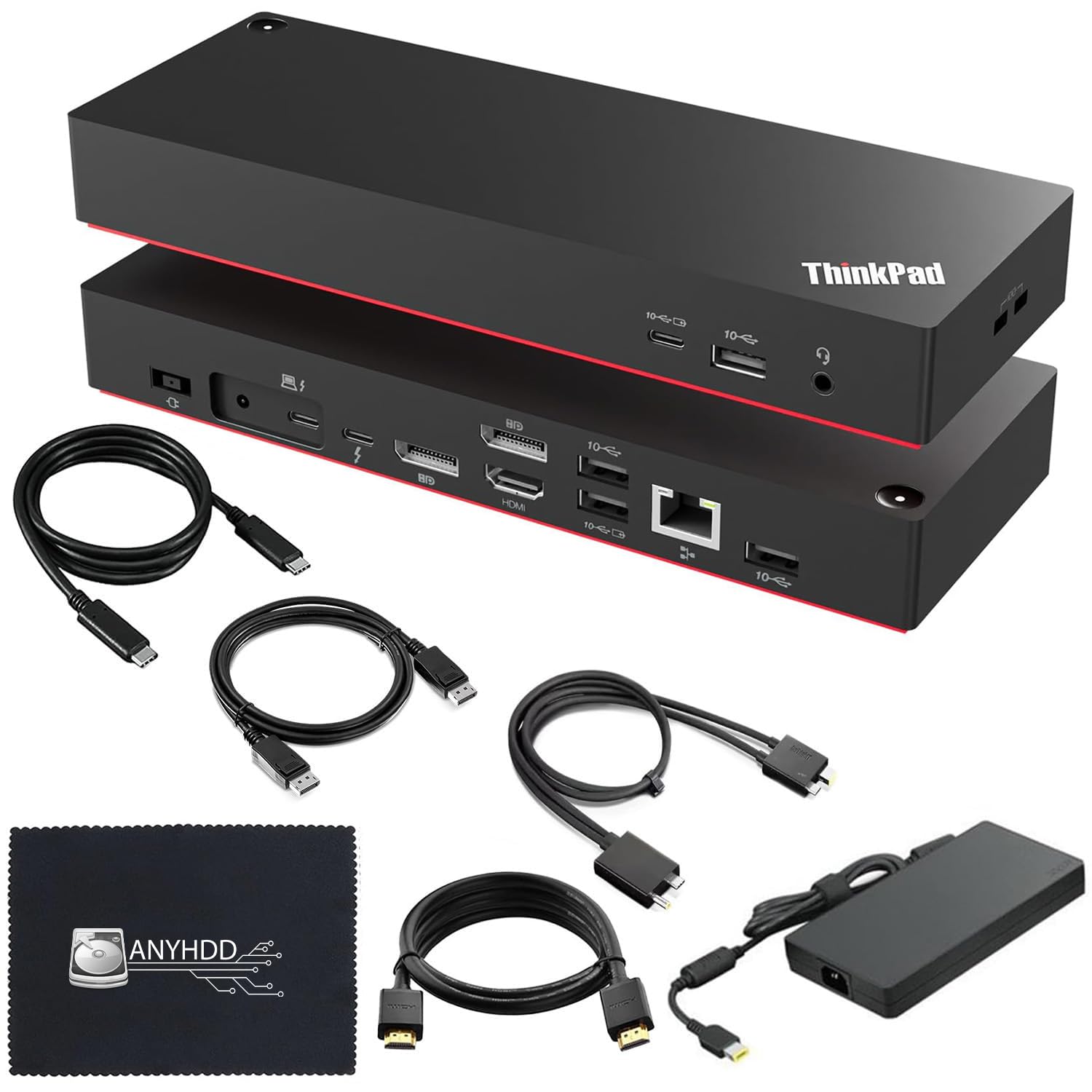Lenovo ThinkPad Thunderbolt 4 Docking Station (40B00300US) with 300W AC Adapter - USB-C Hub with HDMI, DisplayPort & Thunderbolt Cables + Microfiber Cloth - 1 Year Warranty - Perfect for Home Office & Remote Work Setup