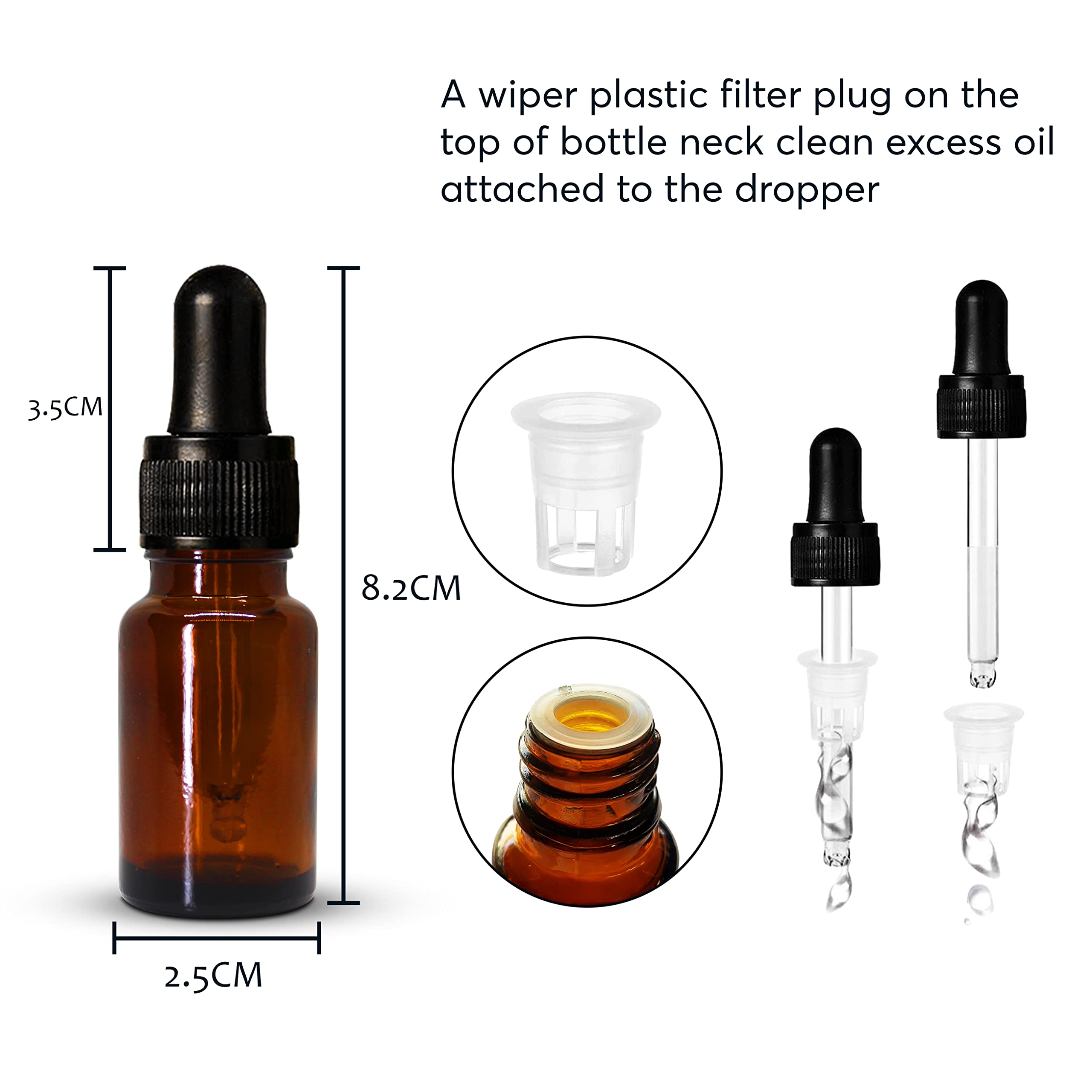 NSB Herbals 10ml Amber Round Empty Glass Bottle with Glass Dropper - Refillable Leak-Proof Essential Oil Bottles for DIY Perfume, Face Oil & Aromatherapy Blends - Includes Black Ring & Silicone Teat (Pack of 6) - Perfect for Travel, Home Spa & Gift Packaging