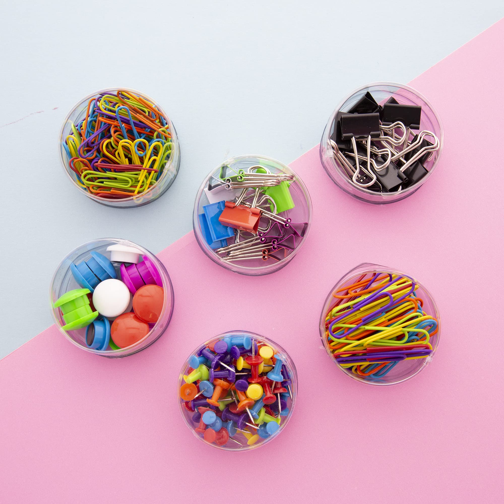 BAZIC 269-Piece Office & School Supplies Set - Push Pins, Binder Clips, Magnetic Buttons, Large & Small Paper Clips (6 Styles, 12-Pack) - Perfect for Classroom, Home Office & Organization