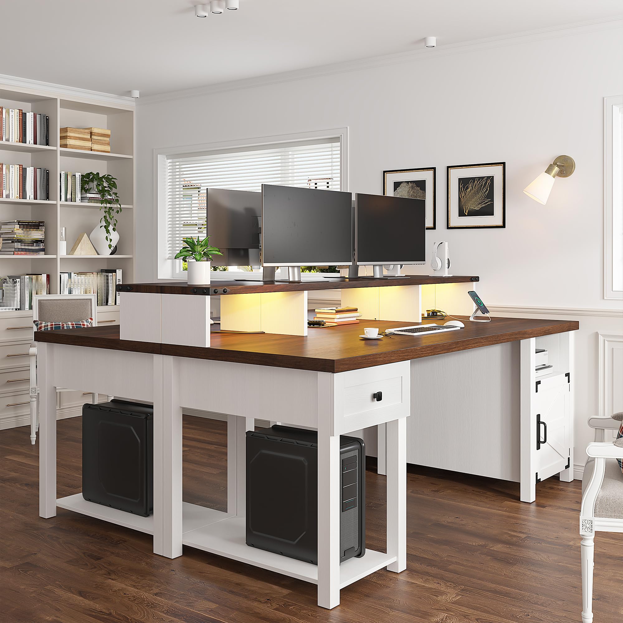 Farmhouse Office Desk with Drawers & Power Outlets - 55