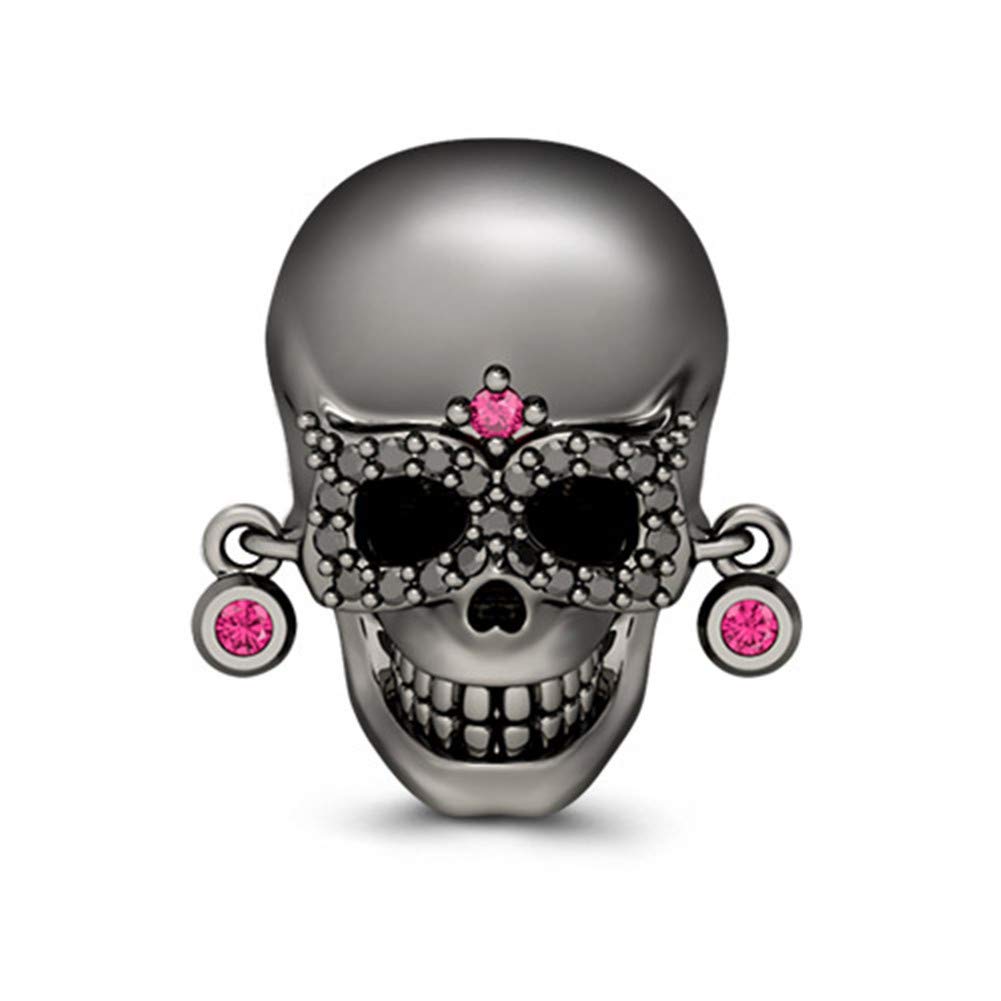 GNOCE Skull Charms - Rose Gold Plated 925 Sterling Silver Pendant Beads for Bracelets & Necklaces - Unisex Jewelry Gift for Women, Men, Girls & Boys - Perfect for Gothic Fashion, Punk Style & Everyday Wear