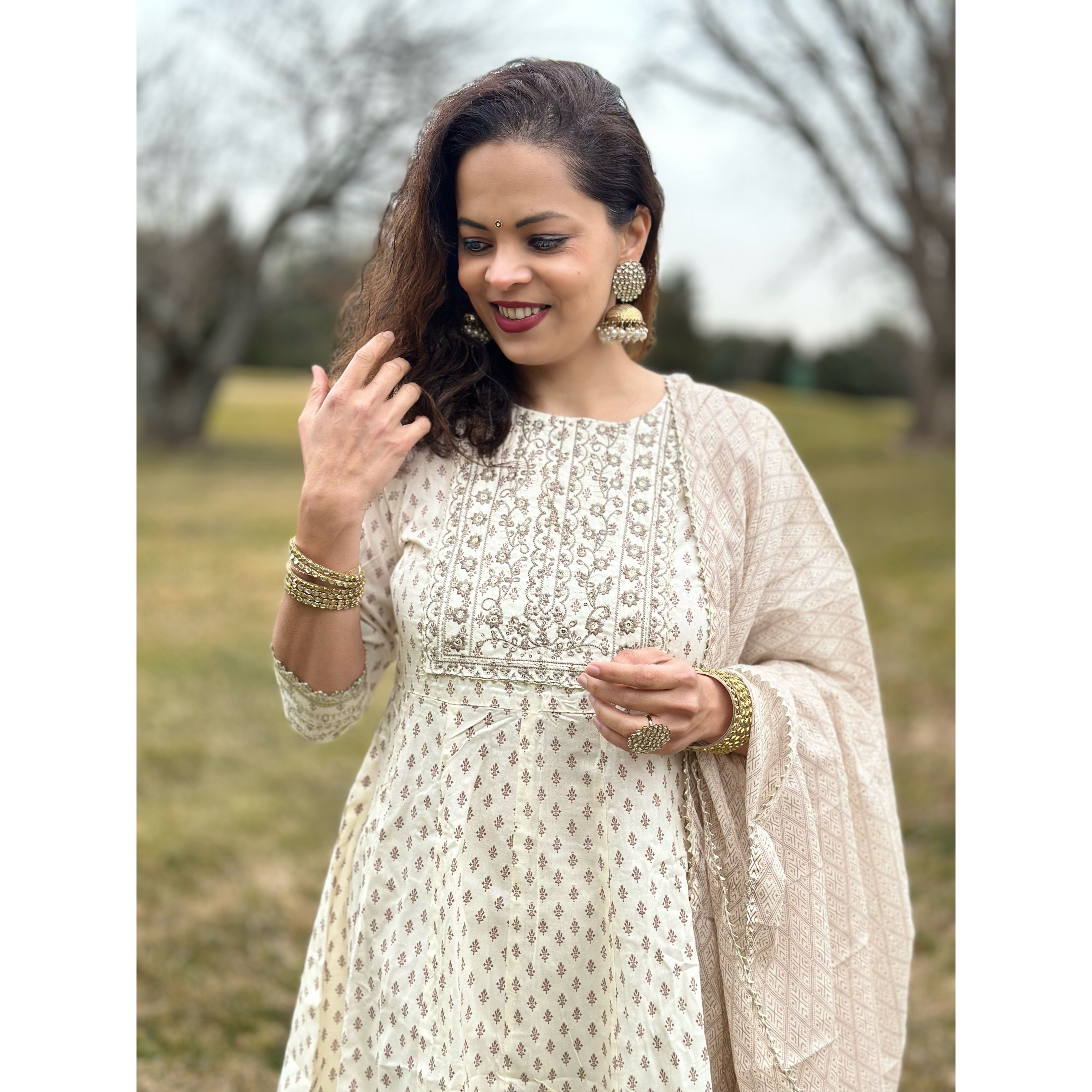 Elegant Beige Sharara Set with Gold Embellishments - Perfect for Weddings, Parties & Festive Occasions