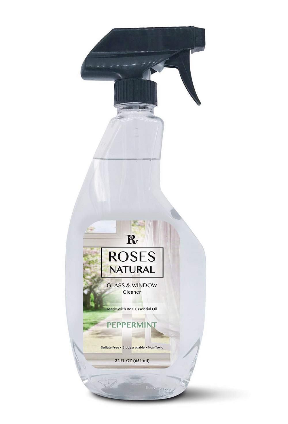 Roses Natural Glass Cleaner - 22 Oz, Streak-Free Formula for Windows, Mirrors & Glass Surfaces - Eco-Friendly & Non-Toxic for Home & Office Use