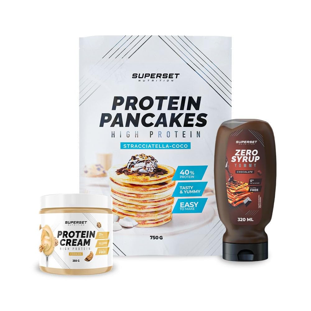Superset Nutrition Breakfast Pack - Protein Pancakes with White Chocolate Cream & Zero Sugar Chocolate Syrup | High Protein Low Carb Meal for Fitness & Weight Loss | Perfect for Gym Lovers & Healthy Breakfast