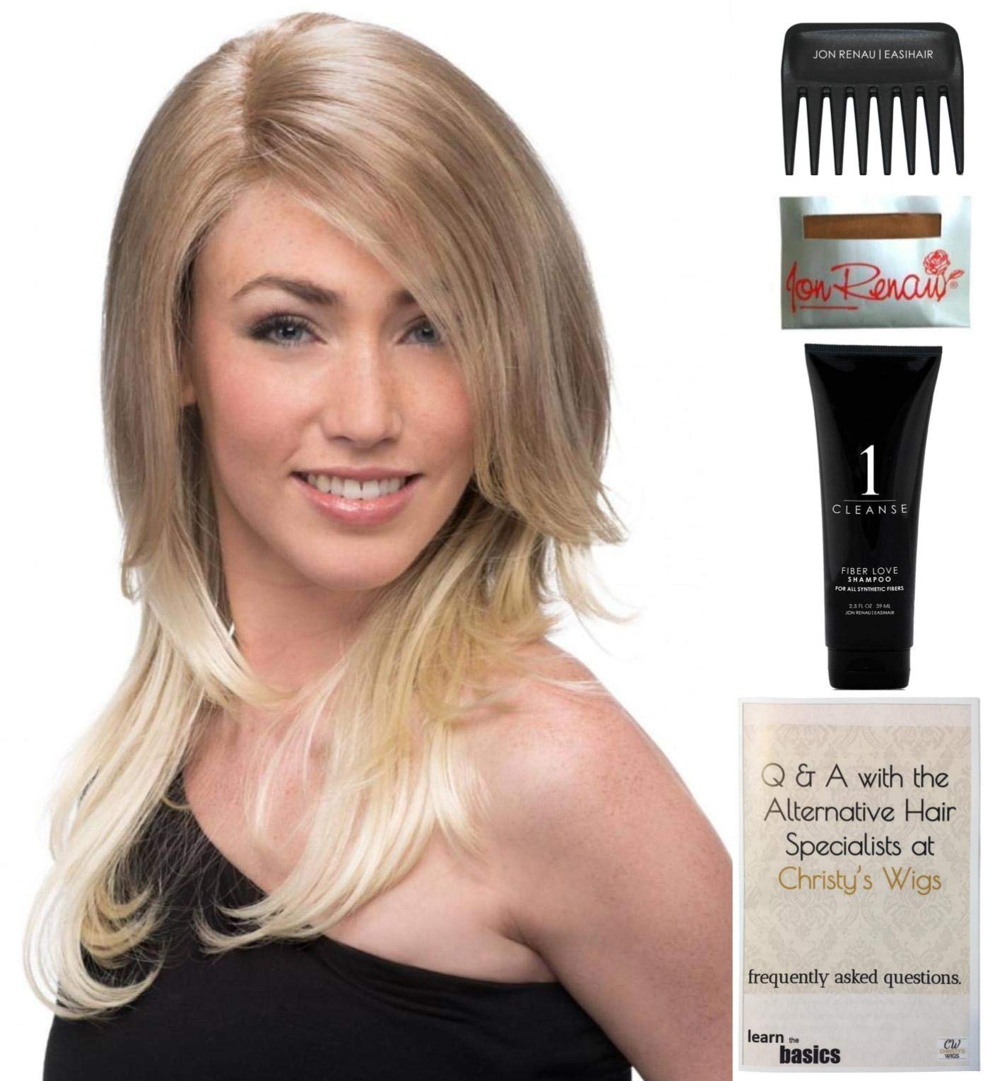 Estetica Orchid Wig Bundle - 5 Piece Set with Christy's Wigs Q&A Booklet, 2oz Travel Size Wig Shampoo, Wig Cap & Wide Tooth Comb (Color: CHROMERT1B) - Perfect for Cosplay, Costume Parties & Everyday Wear